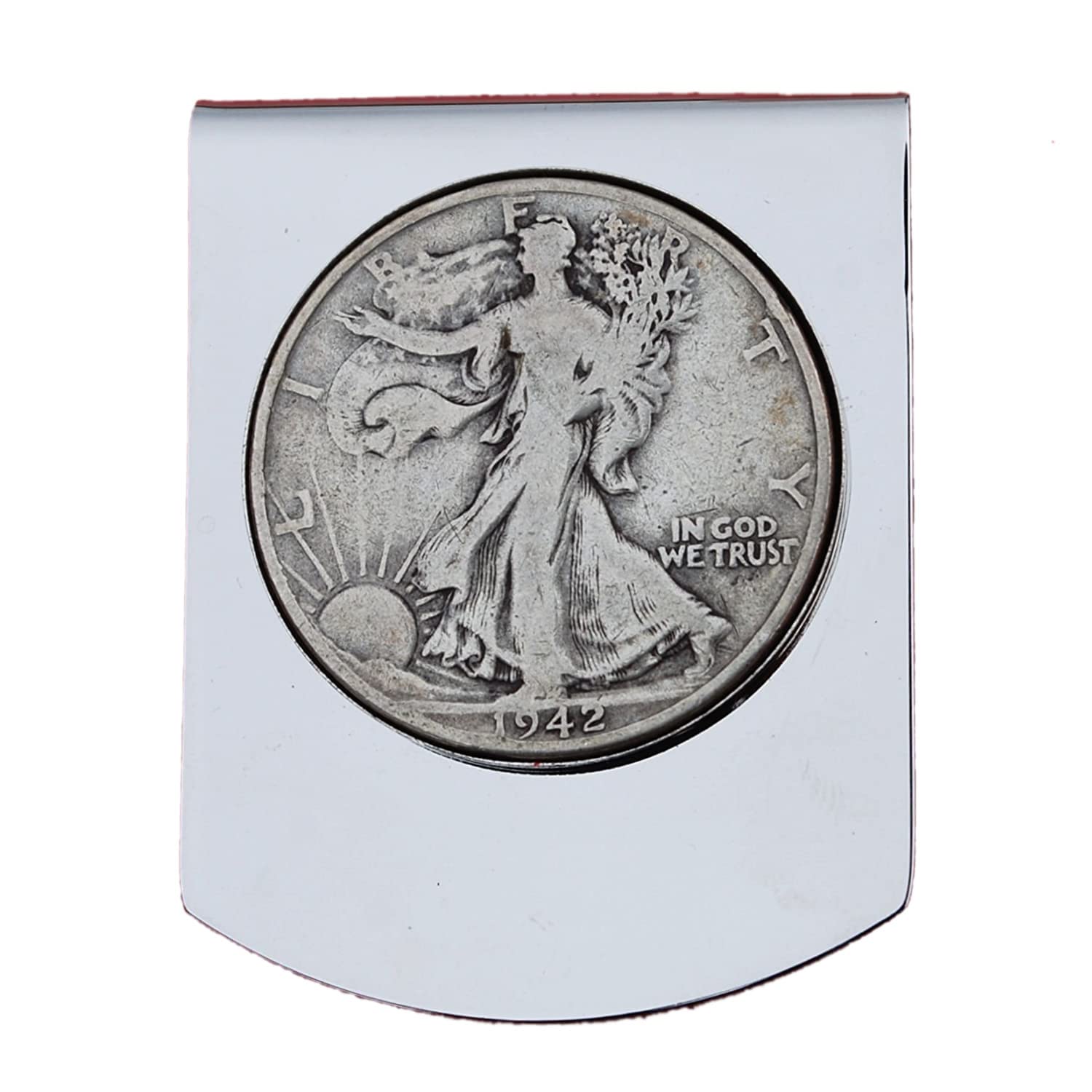 US 1942 Walking Liberty Half Dollar Stainless Steel Large Money Clip NEW - Wide Design