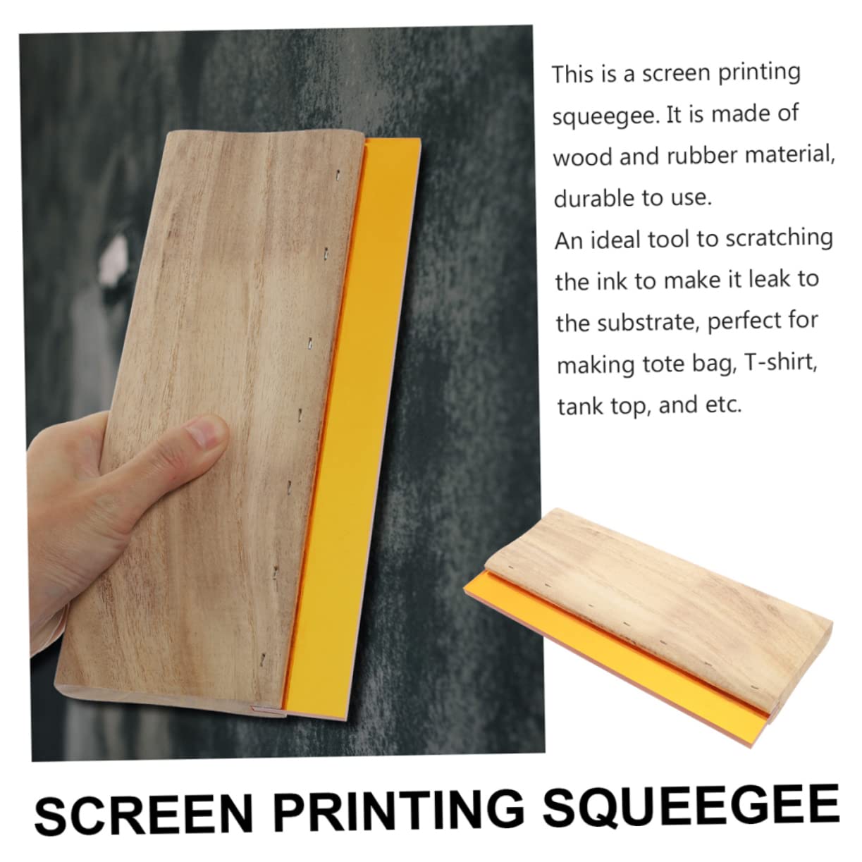 Lurrose Set Strumento la Stampa Serigrafica Manico in Legno e Raschietto in Gomma, Angoli Arrotondati, Compatto e Pratico per Applicazioni Tessili e Grafiche