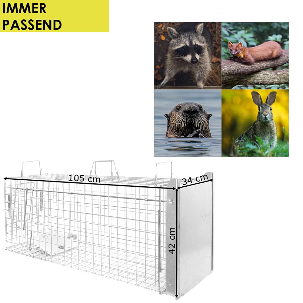 Petigi Animales Humane Trampa Jaula Captura Gato Zorro Castor Mapache 105 x 34 x 42 cm