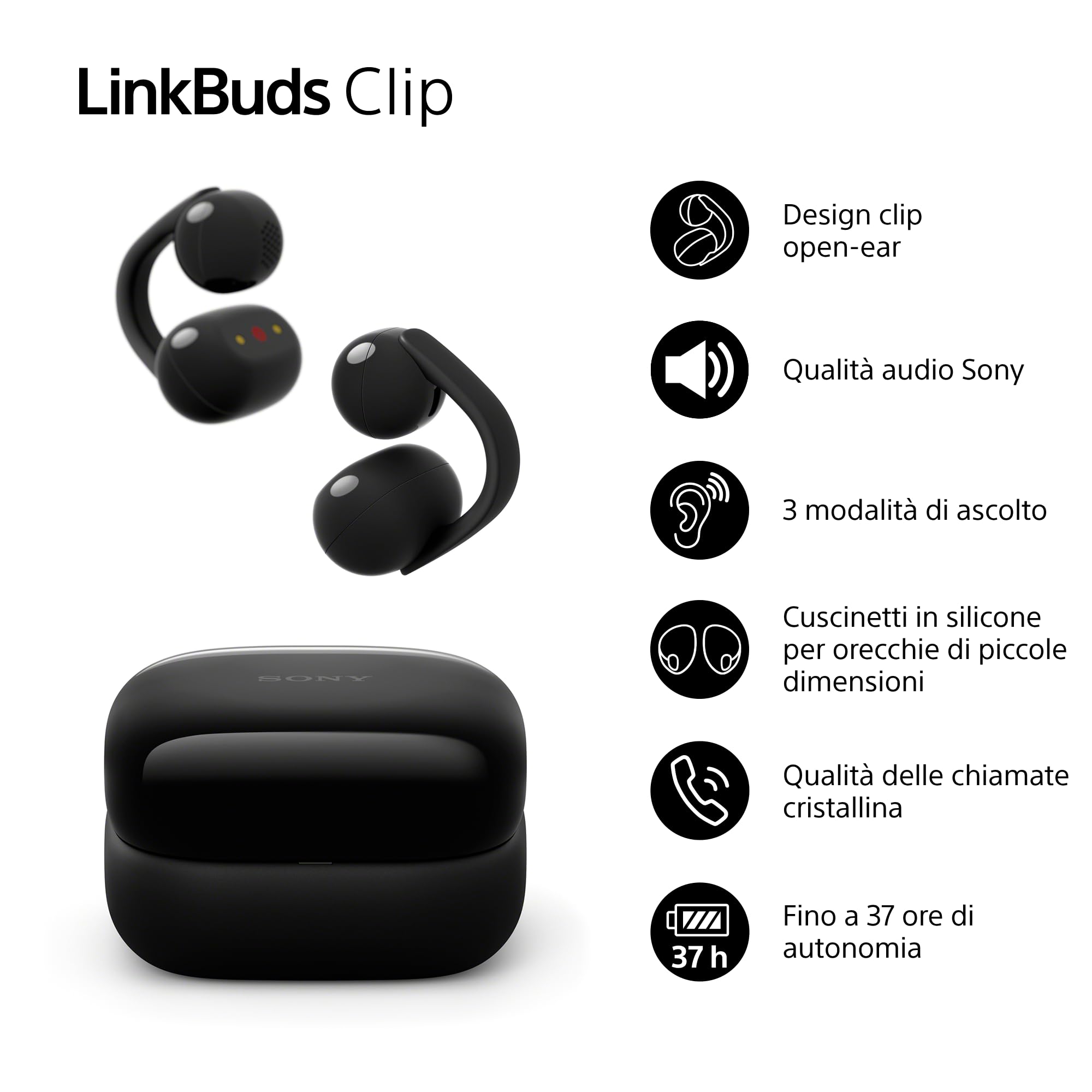 Sony LinkBuds Open-Ear Headphone - Clip Design 3 Modi di Uccisione - Dettaglio