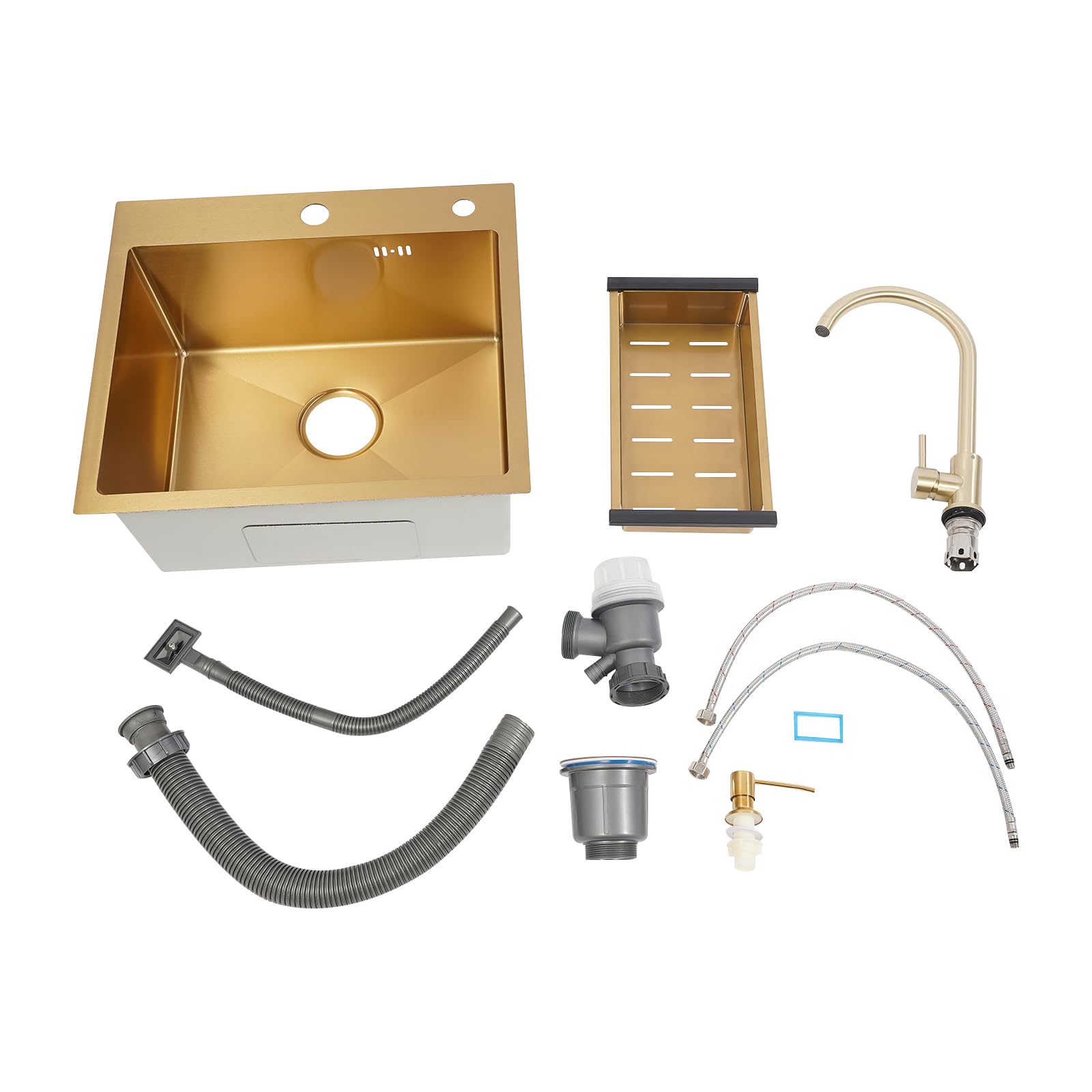 Fregadero de acero inoxidable dorado PVD, con grifo giratorio y dispensador de jabón, drenaje rápido en X, silencioso, anticondente, para cocinas y hogares, diseño moderno con lavabo grande, 50 x 45 x