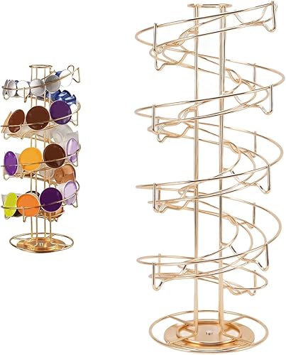 Organizador de cápsulas de café, estante para cápsulas de café, soporte para cápsulas de café de acero inoxidable dorado 360 Dgree giratorio para