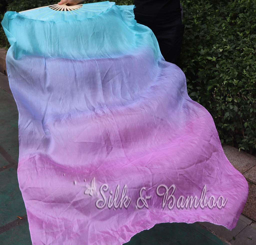 Winged Sirenny Paire de Voiles d'Éventail en Soie 180cm pour Danse du Ventre (Baladi), Accessoire Artistique pour Spectacle, Flow Art, Chorégraphie et Célébration, Sac Inclus