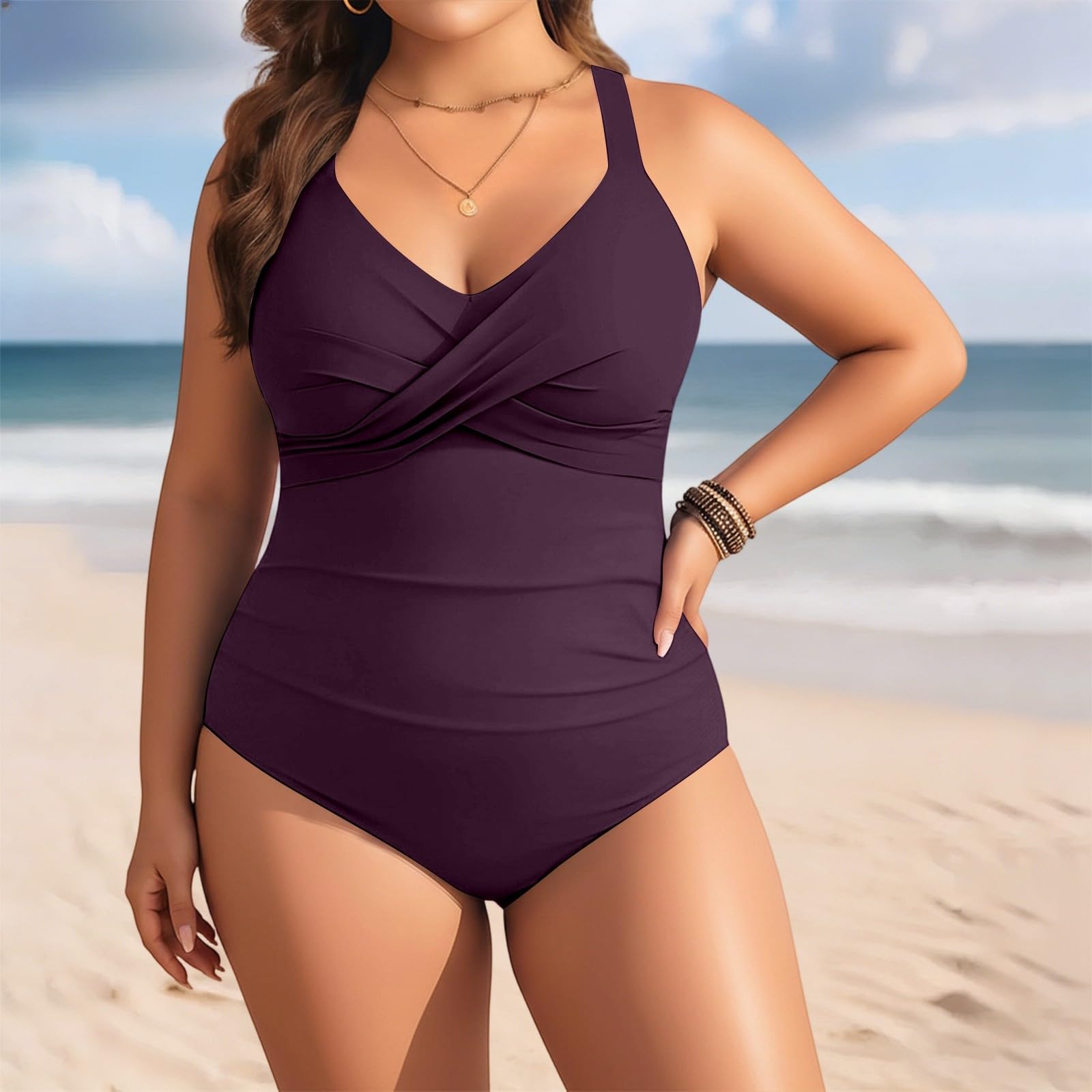 Bañador Mujer Una Pieza Reductor Push Up Traje de Baño Natacion Talla Grande Bañadores Drapeado Ropa de Baño Deportivo Tirantes Cuello V Monokini Sexy Playa Vacaciones Swimsuit