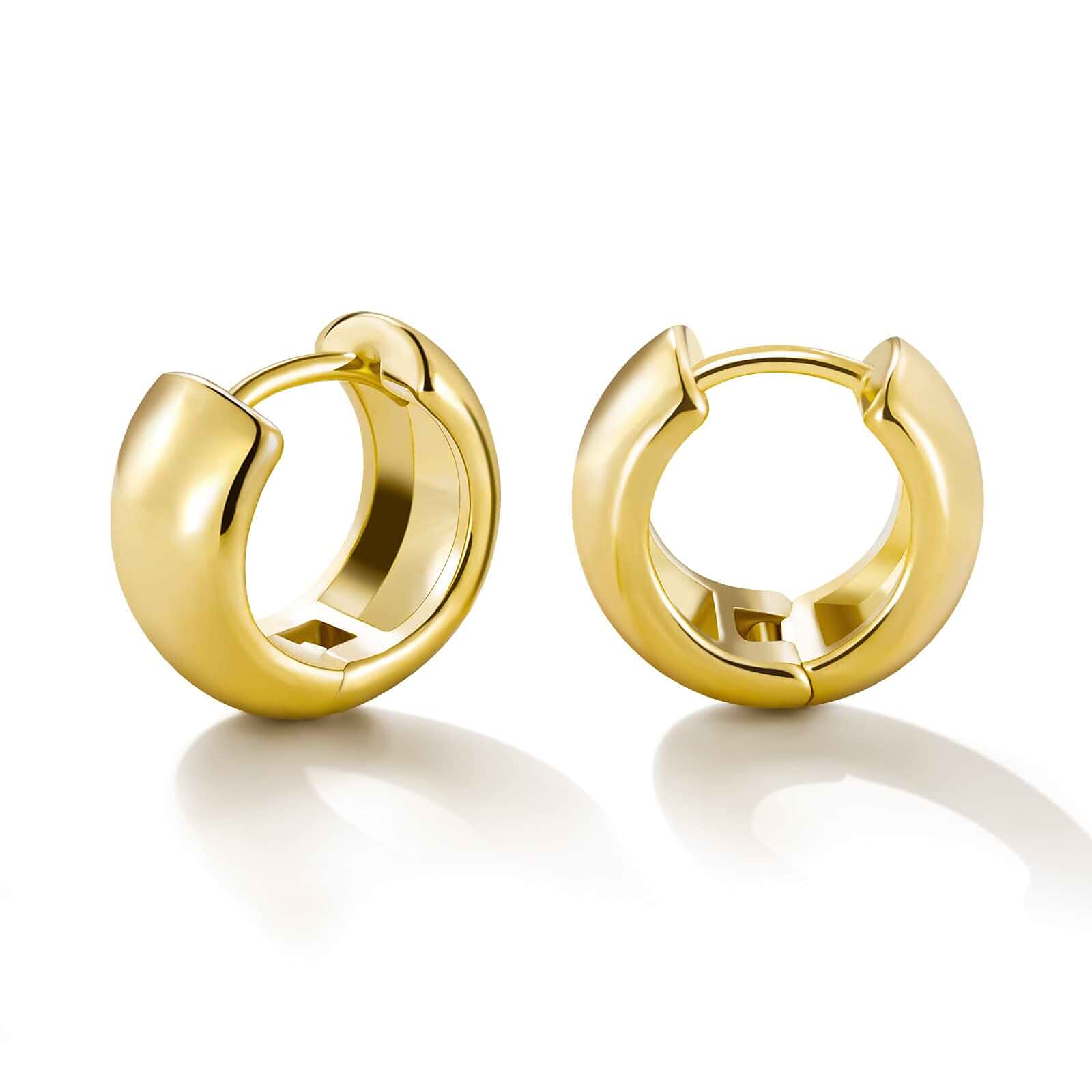 LANE WOODS Small Chunky Huggie Hoop Earrings for Women, 14K Gold Plated Thick polished profile, snug huggie fit, hypoallergenic design for comfortable daily wear, stacking, and gifting