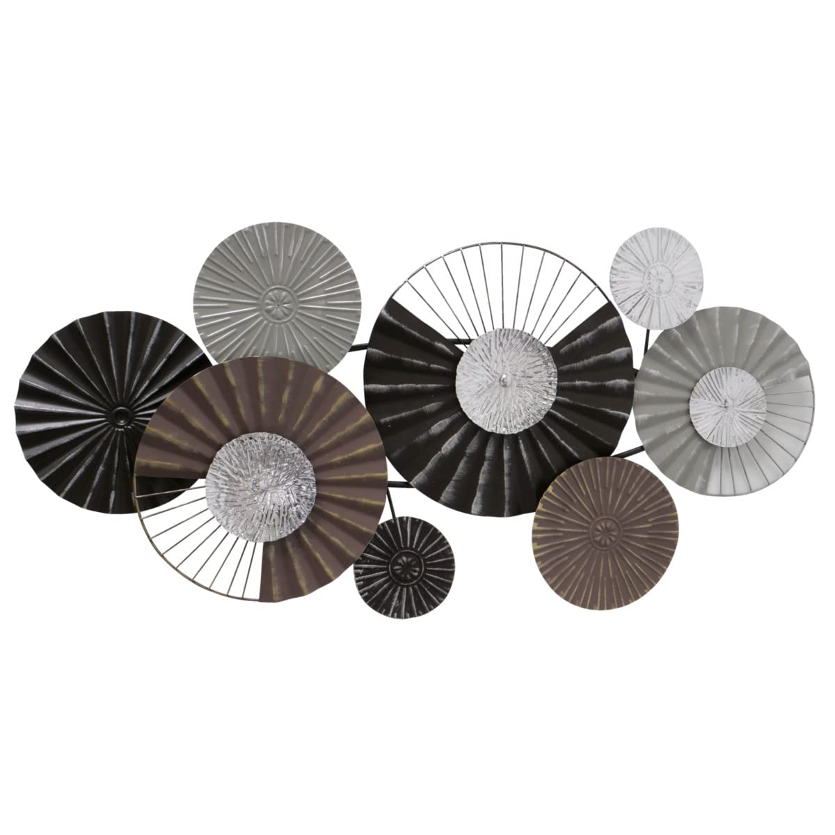 WHW Modernist Floating Circles Metal Wall Art – Over 3ft Long, Silver Mirrors & Faux Diamonds, Handcrafted Iron, Hangers Included - View #2