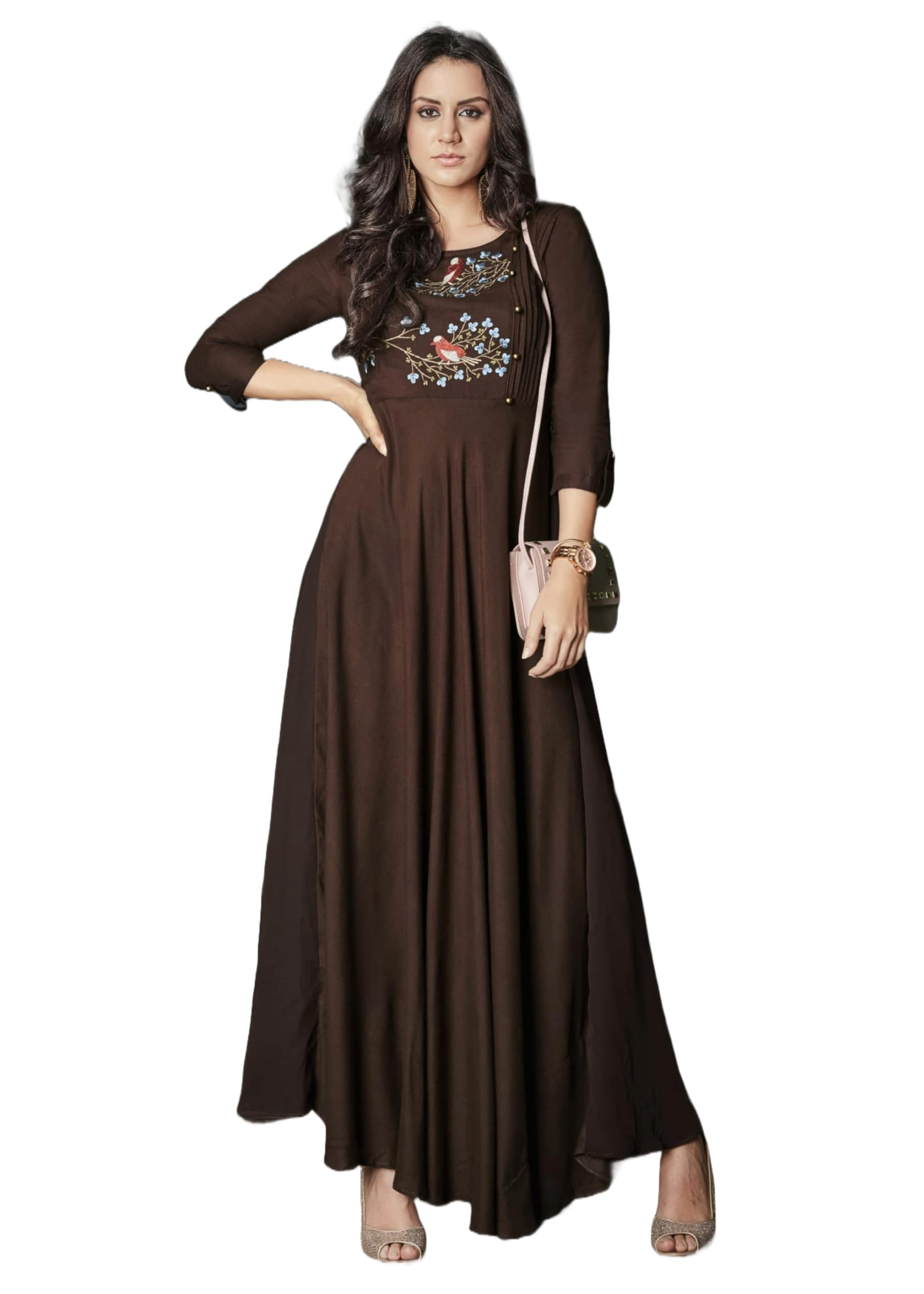 Kurti largo bordado de rayón indio prémium para festivales 5