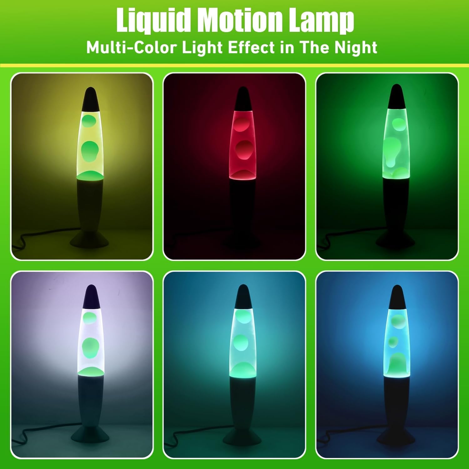CELLUSTOP Lampa lawowa z ruchem płynnym z woskiem – lampka nocna lawa – lampa magma z ruchem płynu – żarówka w zestawie – przełącznik – 20 W – 34 cm – szkło i aluminium – wielokolorowa LED