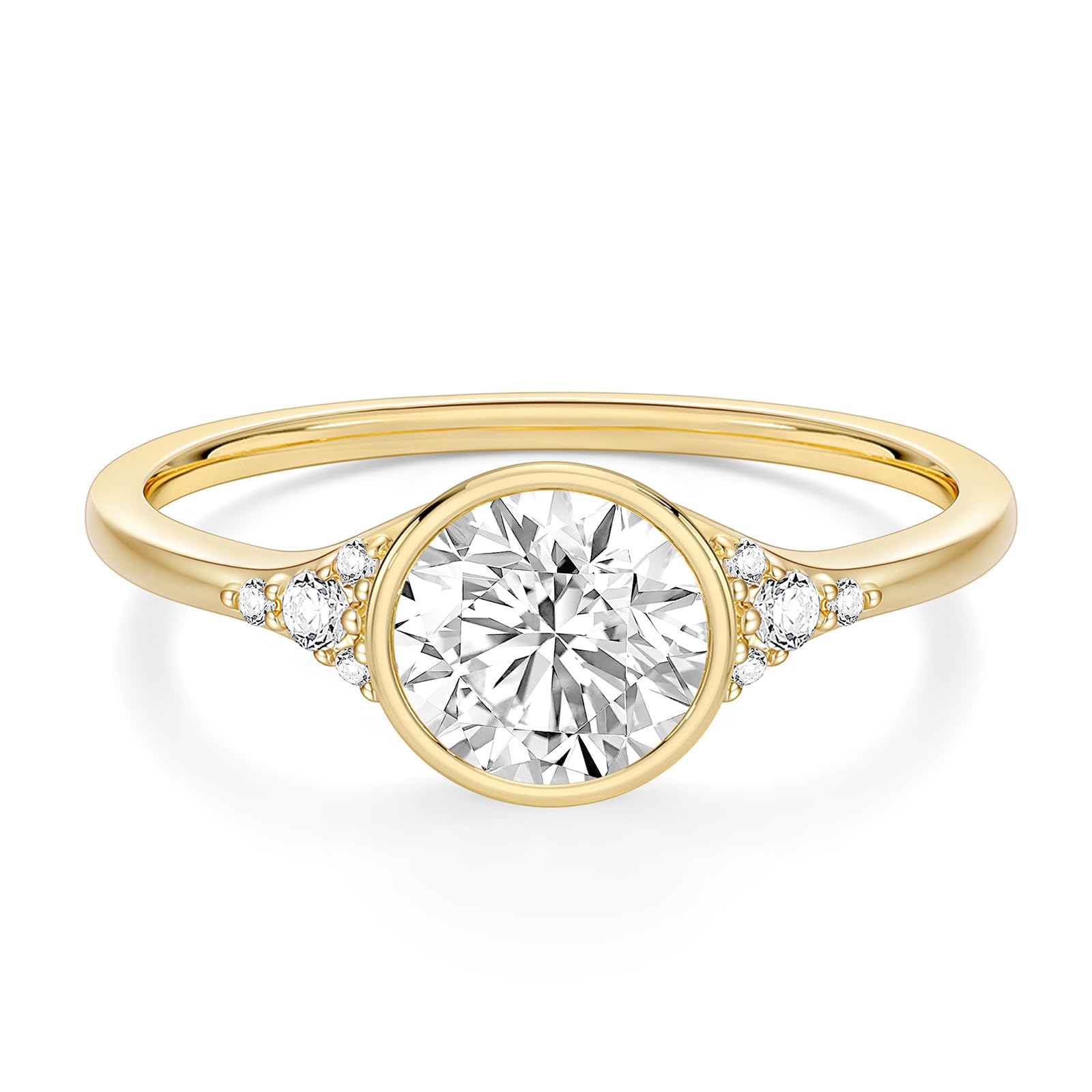 EAMTI 2CT Engagement Rings for Women Round Cut CZ Solitaire Promise Wedding Bands Travel Bezel Ring 14K Gold Plated Size 6