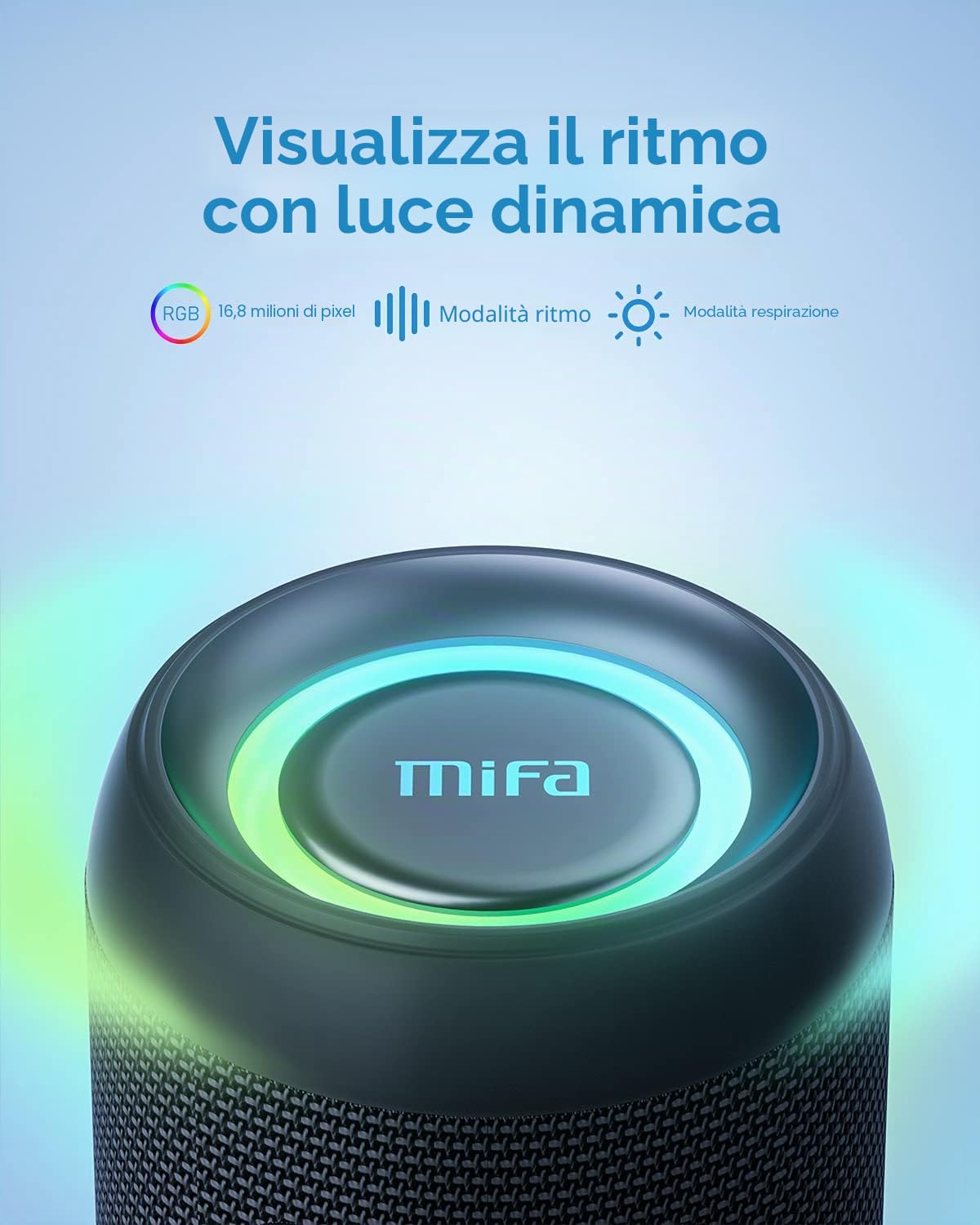 MIFA A90 Casse Portatili Bluetooth Impermeabile Luce LED RGB True Wireless Stereo 30 Ore di Riproduzione, micro-SD, Chiavetta USB, Jack da 3,5 mm, Ricarica di Type C, Nero