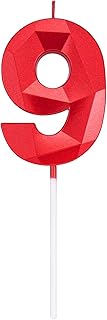 2.75in Tall 3D Diamond Shape Bright Red 9 Candles, Red Color Happy Birthday Cake Toppers Decorating and Celebrating for Adults/Kids Party/Family Baking (Bright Red Diamond Shaped 2.75in Number 9)