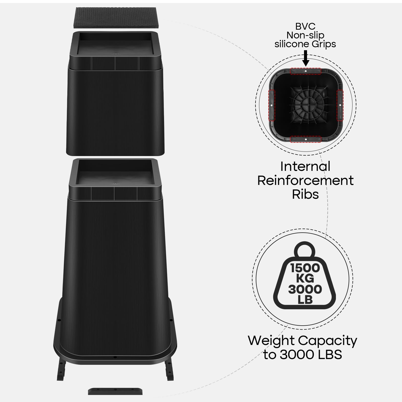 Elevadores ajustables para muebles de cama, elevadores resistentes tanto para postes como para ruedas de muebles, sofá, cama, silla, mesa (paquete de 4, 12 pulgadas)