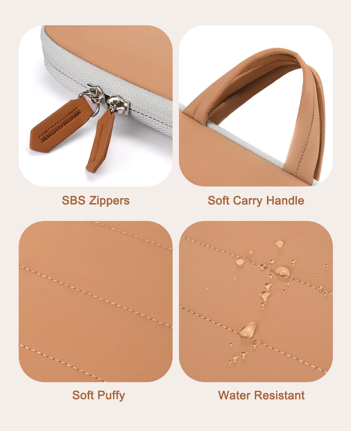 15.6 inch Portable Monitor Case Sleeve, Puffy Carrying Bag with Handle for 16.1" Portable Travel Display Monitors, Water-Resistant Quilted Laptop Cover for Women with Accessory Pocket Brown