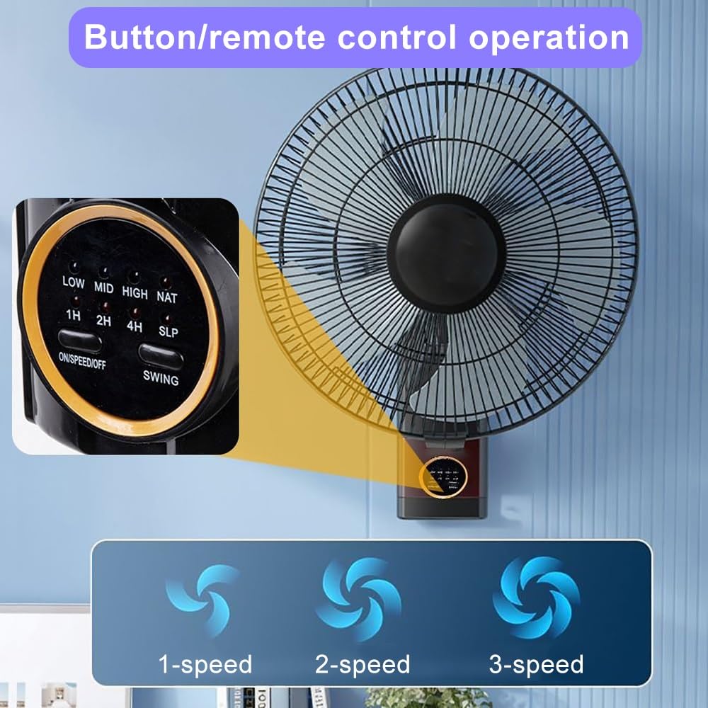 Ventilador de Pared Solar de 16 Pulgadas con Control Remoto, 3 velocidades de enfriamiento oscilante silencioso para Uso en Interiores al Aire Libre, Patio de Garaje de Invernadero, Respaldo de Doble