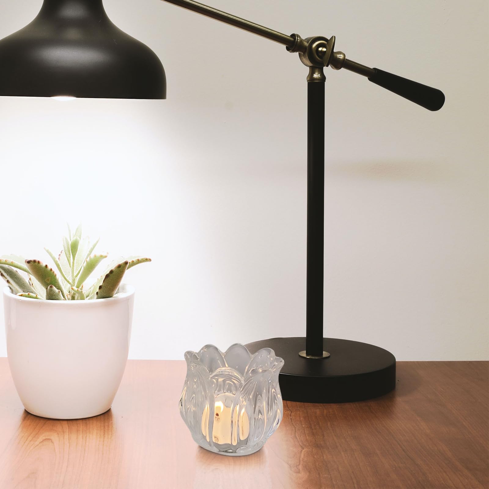 Portavelas de Cristal Transparente Pack de 6 Unidades Forma de Flor para Ambiente Romántico en Cenas y Fiestas para Ambiente Elegante