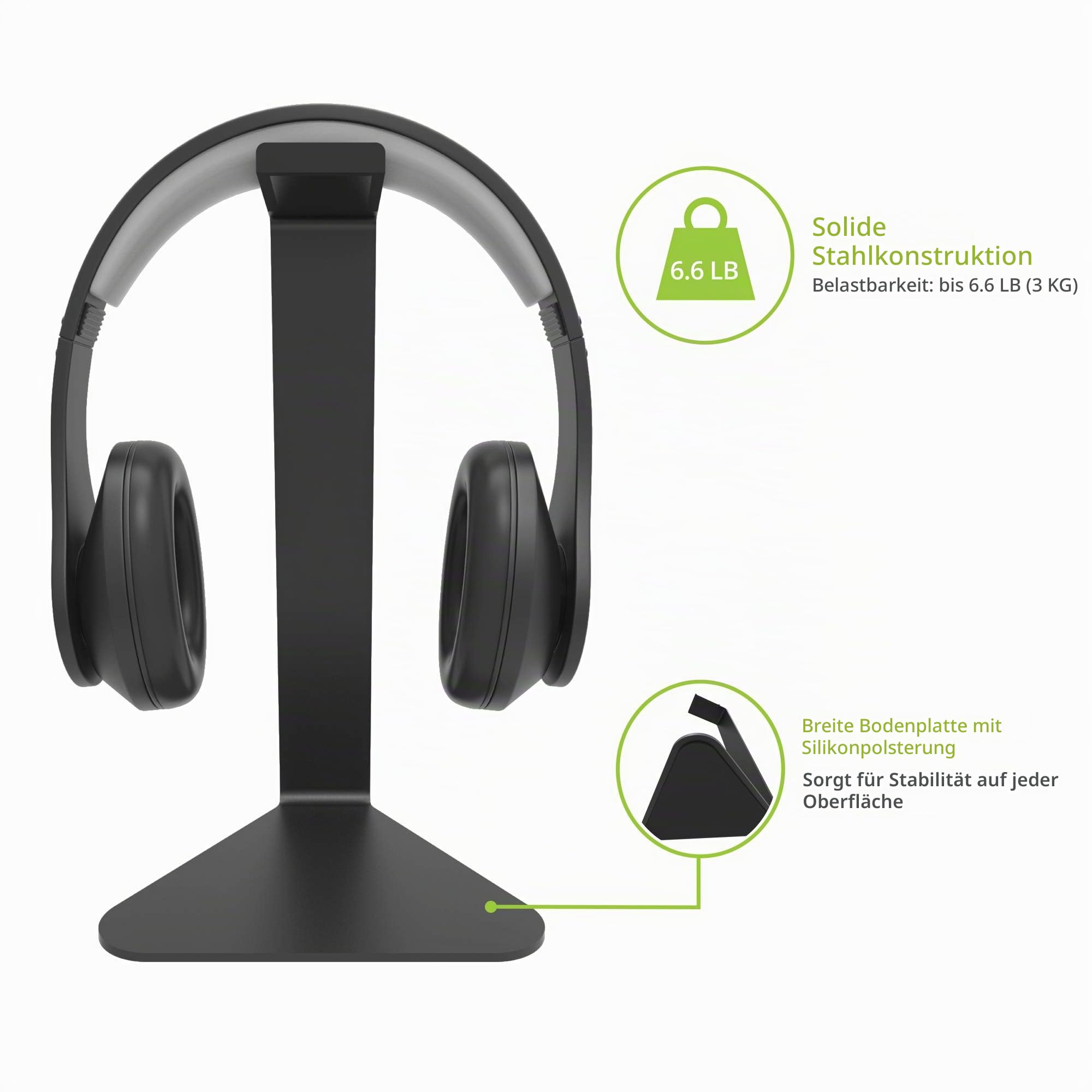 Kanto H1 Universal Headphone Stand with Curved Silicone Padding | Black
