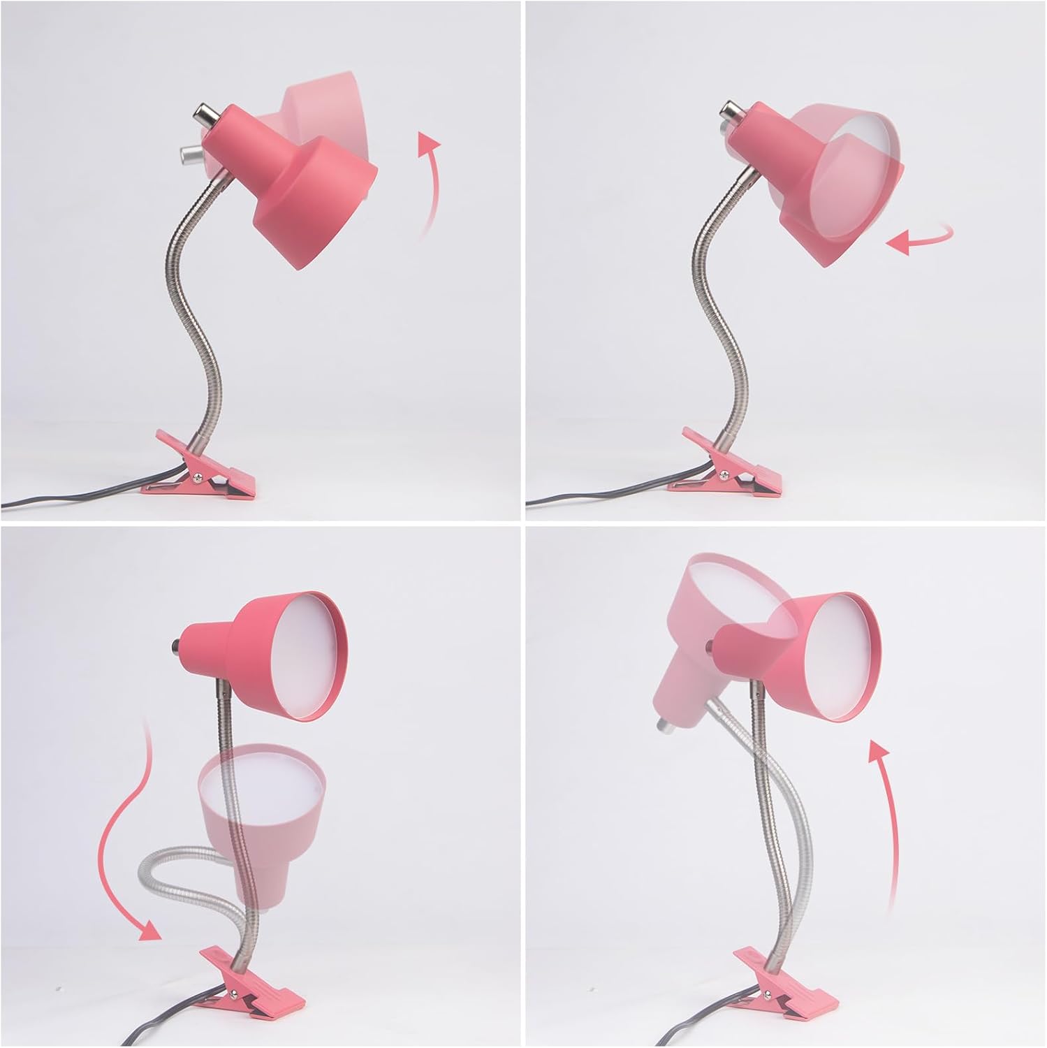 HonoDing Energetic Clip on Lamp for Bed, Non-Dimmable Reading Light for Bed and Desk, 4000K Cool White, 3.5W 240 LM Flexible Gooseneck lamp, Eye Protection (Pink)