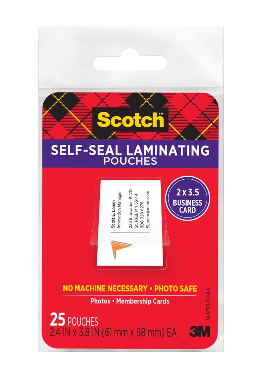 ScotchSelf-Sealing Laminating Pouches, 25 Pack, Business Card Size, Great for Gift Tags