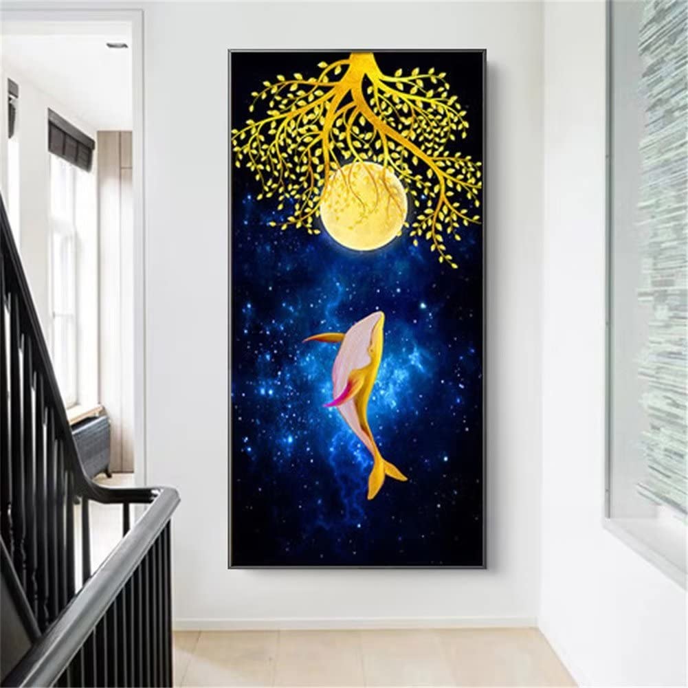 DIY Kit de Pintura Diamante,Ballena de cielo alquitranado 5D Bricolaje Diamond Painting Kit Completo Square Diamantes Bordado Punto de Cruz Pintura de Diamantes Adultos Decor Pared Hogar 60x120cm F34