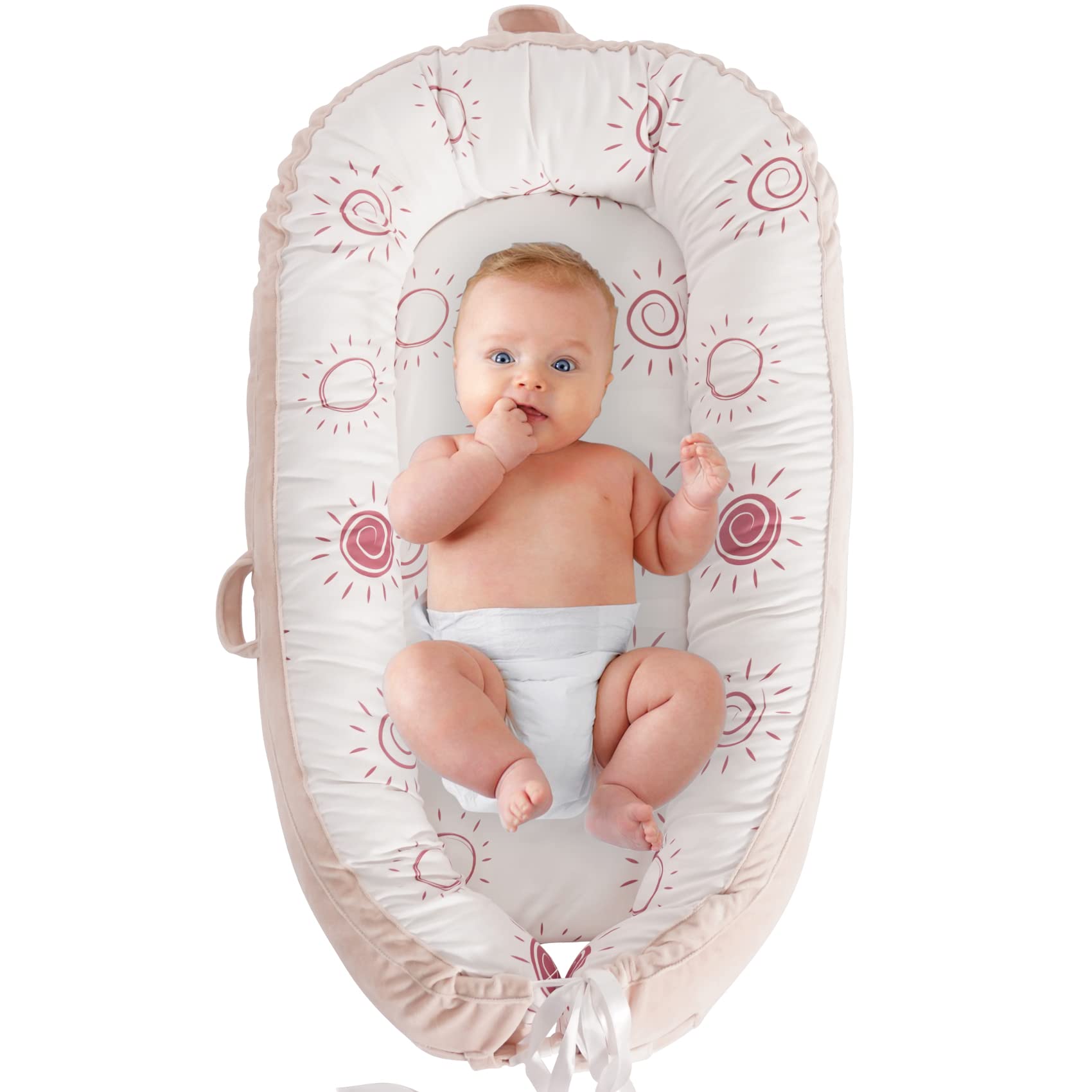 Rainbow Double Sided Baby Nest, Newborn Baby, Perfect Playtime or Tummy Time, Portable Nest for Travel (Sun)