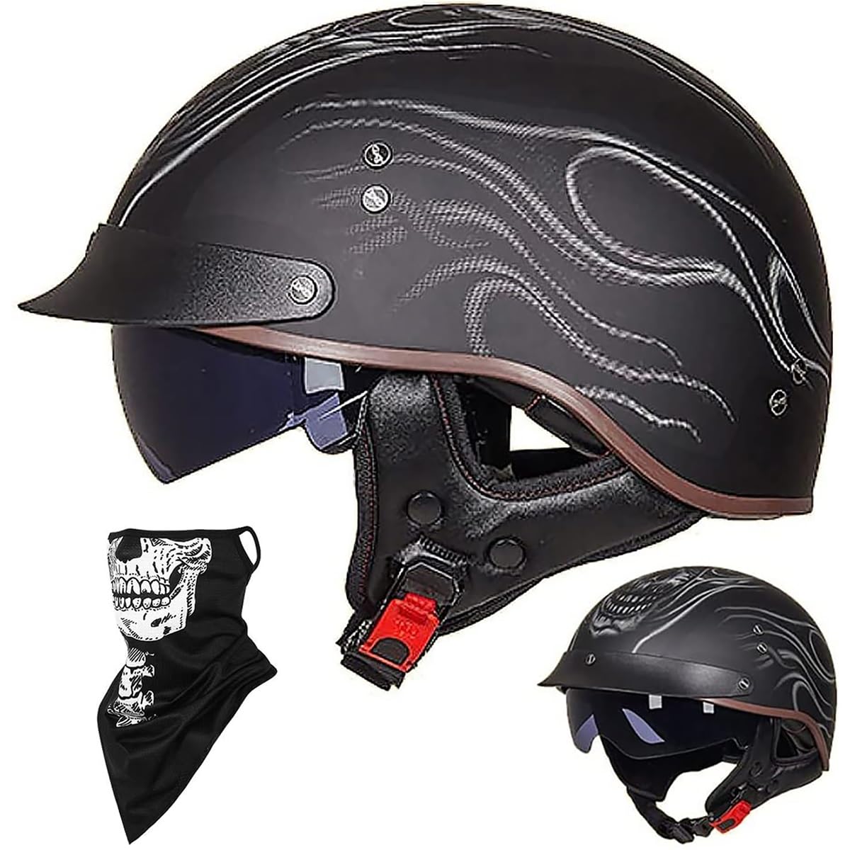 EBAYIN Open Face Helmet Half Motorbike Helmet Vintage Cruiser Chopper Scooter Pilot ECE Certified Retro Motorbike Adult Crash Moped Helmet With Sun Visor For Men And Women(D,XL=(61~62cm))