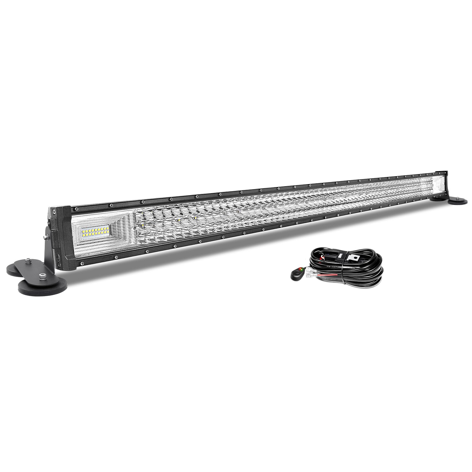 AUXTINGS 52 inch Led Light Bar with Magnetic Bracket Holder,12V Wiring Harness Kit,30000LM Triple Row Flood Spot Beam Driving Work Lamp for Jeep Car