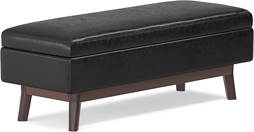 Miniatura 32 de Simpli Home Owen - Taburete rectangular de 48 pulgadas de ancho, con reposapiés de piel sintética para sala, color marrón Sillín café