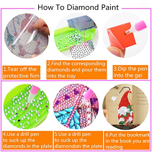 Lusandy 6 Pcs 5D Diamond Painting Bookmarks Diy Christmas Gnomes Diamond Art Acrylic Bookmark With Tassel Crystal Pendant Bookmark For Home Office Read & Crafts Lovers #TOP6