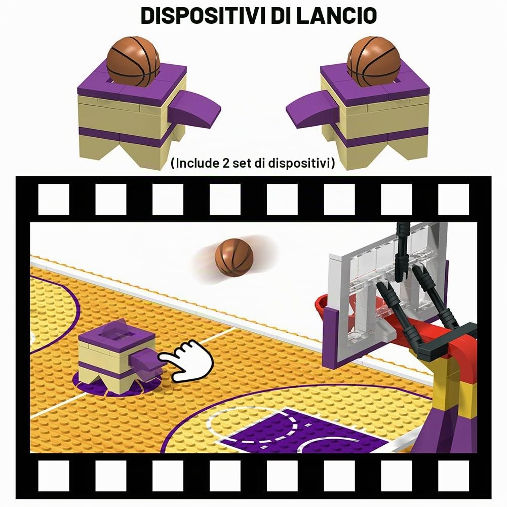 Building Block educazione giocattolo per baseplates da basket 5" x 10" (3 pezzi) e set di 2 supporti da basket per gioco di basket compatibile con le marche più importanti (playset da basket)
