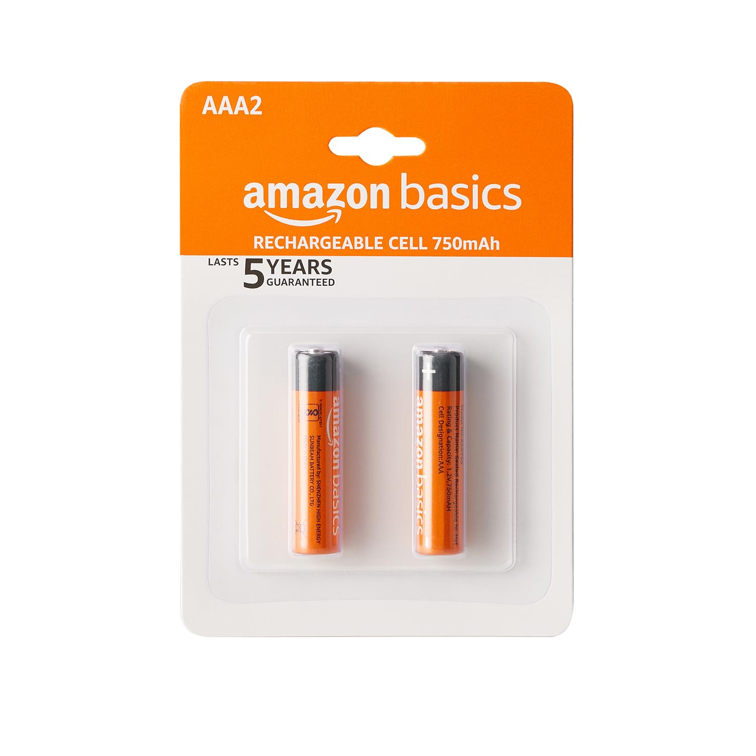 Amazon Basics AAA Rechargeable 750 mAh Batteries | Ready-to-use | Pre-Charged Ni-MH Batteries (Pack of 2)