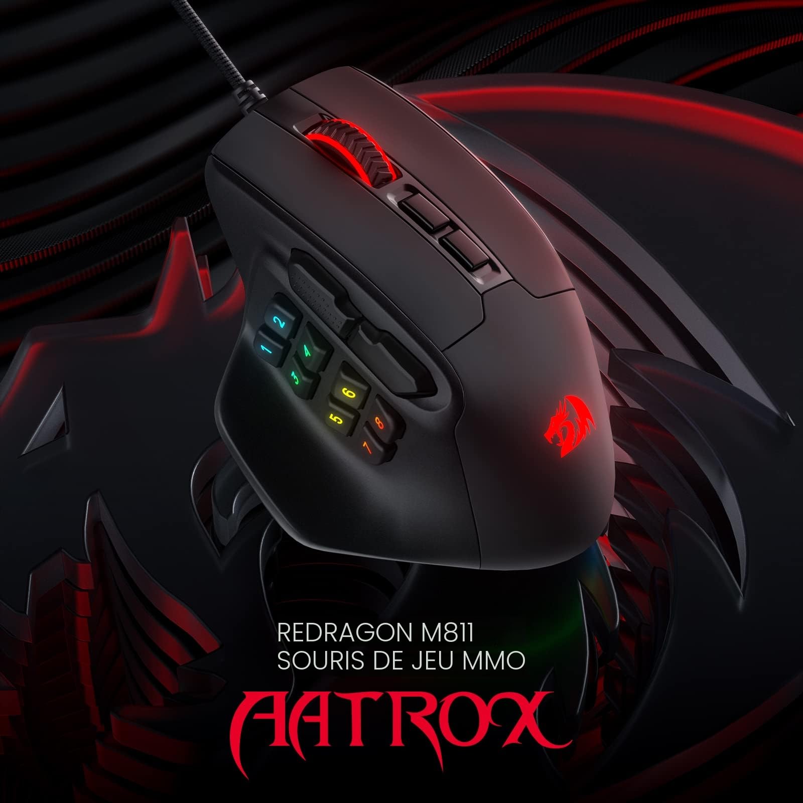 Redragon M811 Souris Gaming MMO Filaire RVB 15 Boutons | souris gaming MMO RVB filaire 15 boutons programmables prise ergonomique 10 touches macro latérales support logiciel