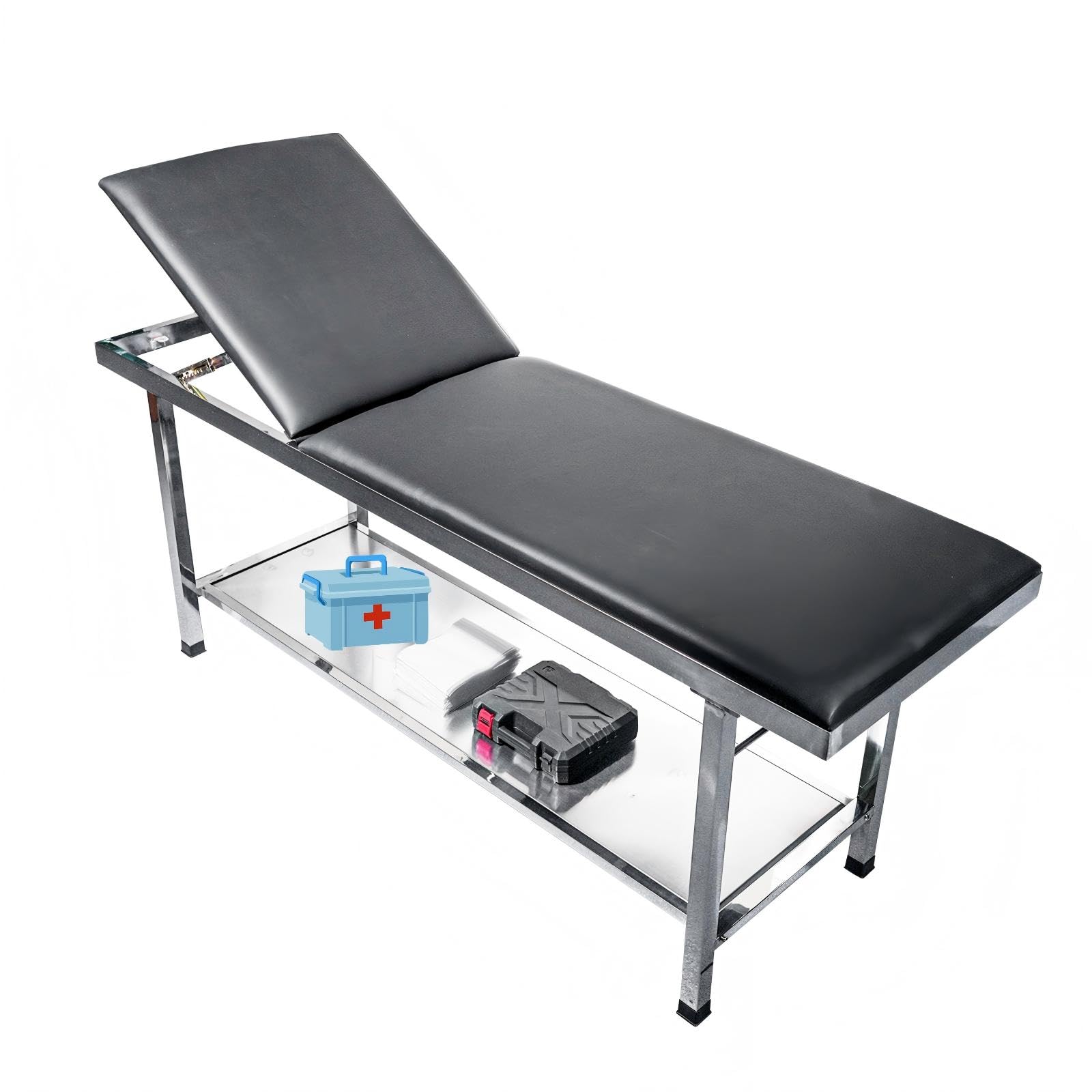 YEVP Adjustable Exam Table for Physical Therapy | Medical Patient Examination Bed with Paper Roll Dispenser, Shelf & Stainless Steel Frame | Holds Up