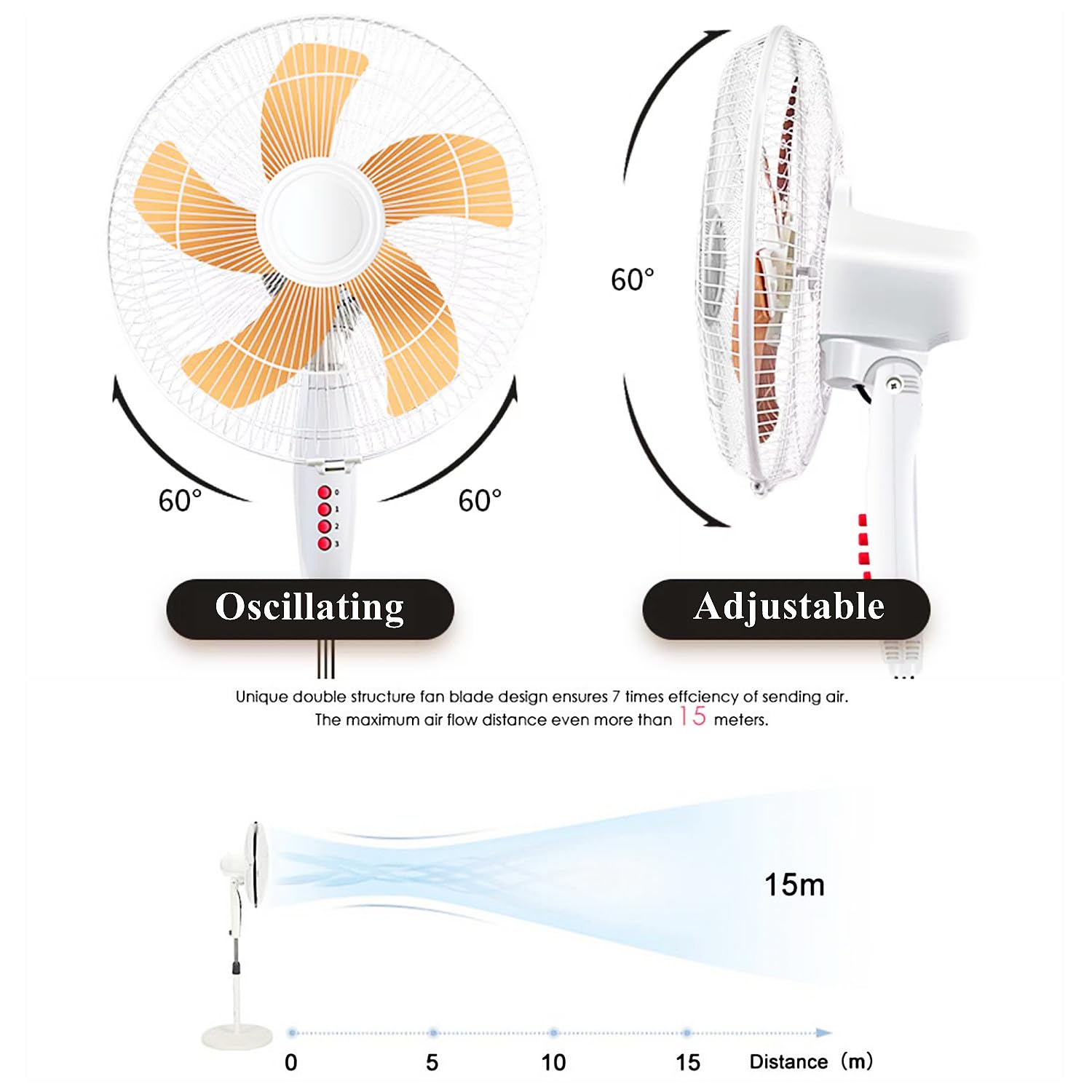 Ventilador de pedestal oscilante portátil, ventilador solar de pie de 3 velocidades, ventilador vertical inalámbrico para exteriores, para camping, mochila, pesca, barbacoa