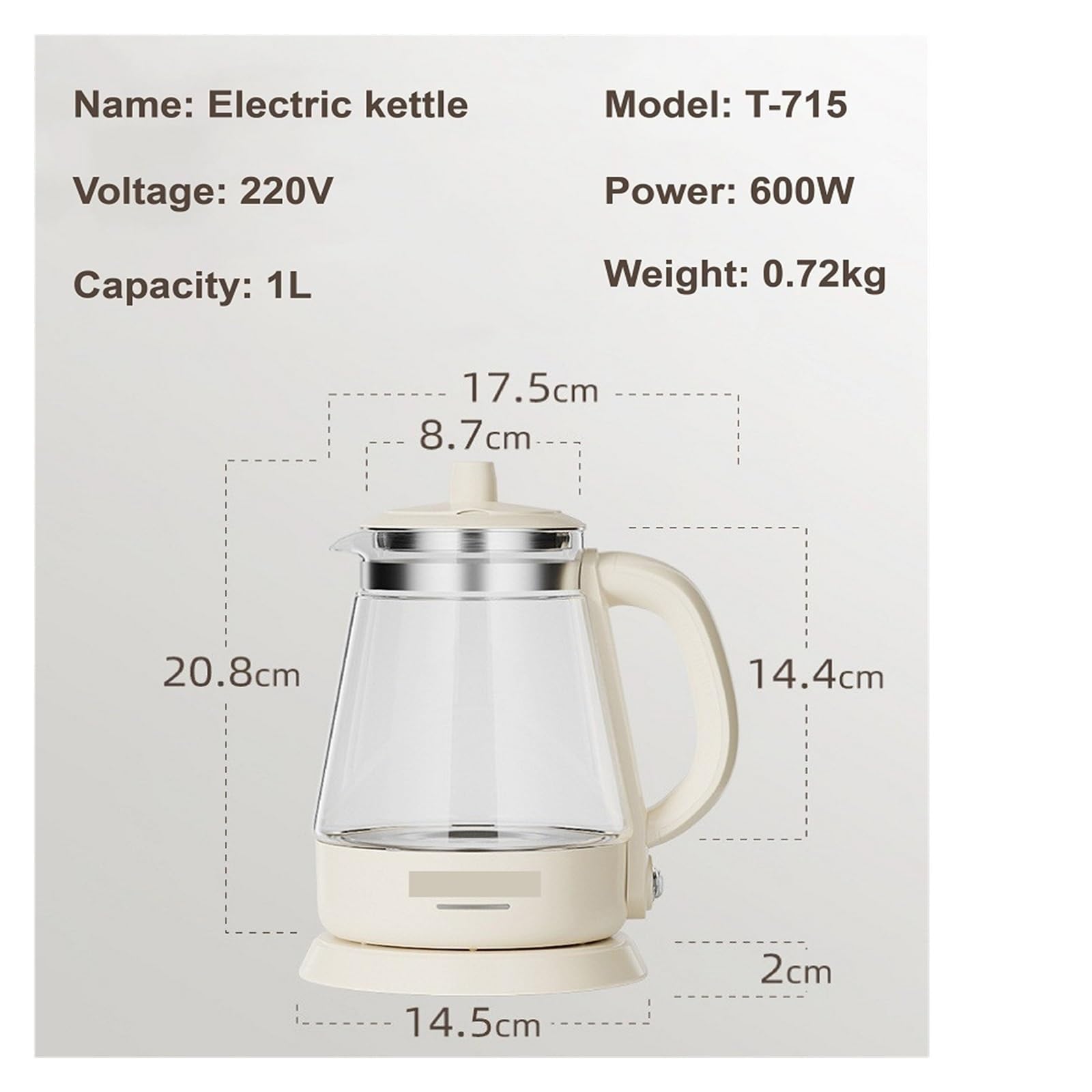 Elektrische theemaker, slimme glazen theepot, glazen theepot met opwarmfunctie en droogkookbeveiliging, 600 W, BPA-vrije waterkoker (maat: 1L), praktisch