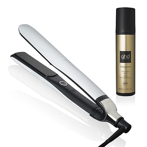 ghd Platinum+ Styler 1" Flat Iron Hair Straightener, Ceramic Straightening Iron Professional Hair Styling Tool for Stronger Hair, More Shine, & More Color Protection - White + Heat Protect Spray