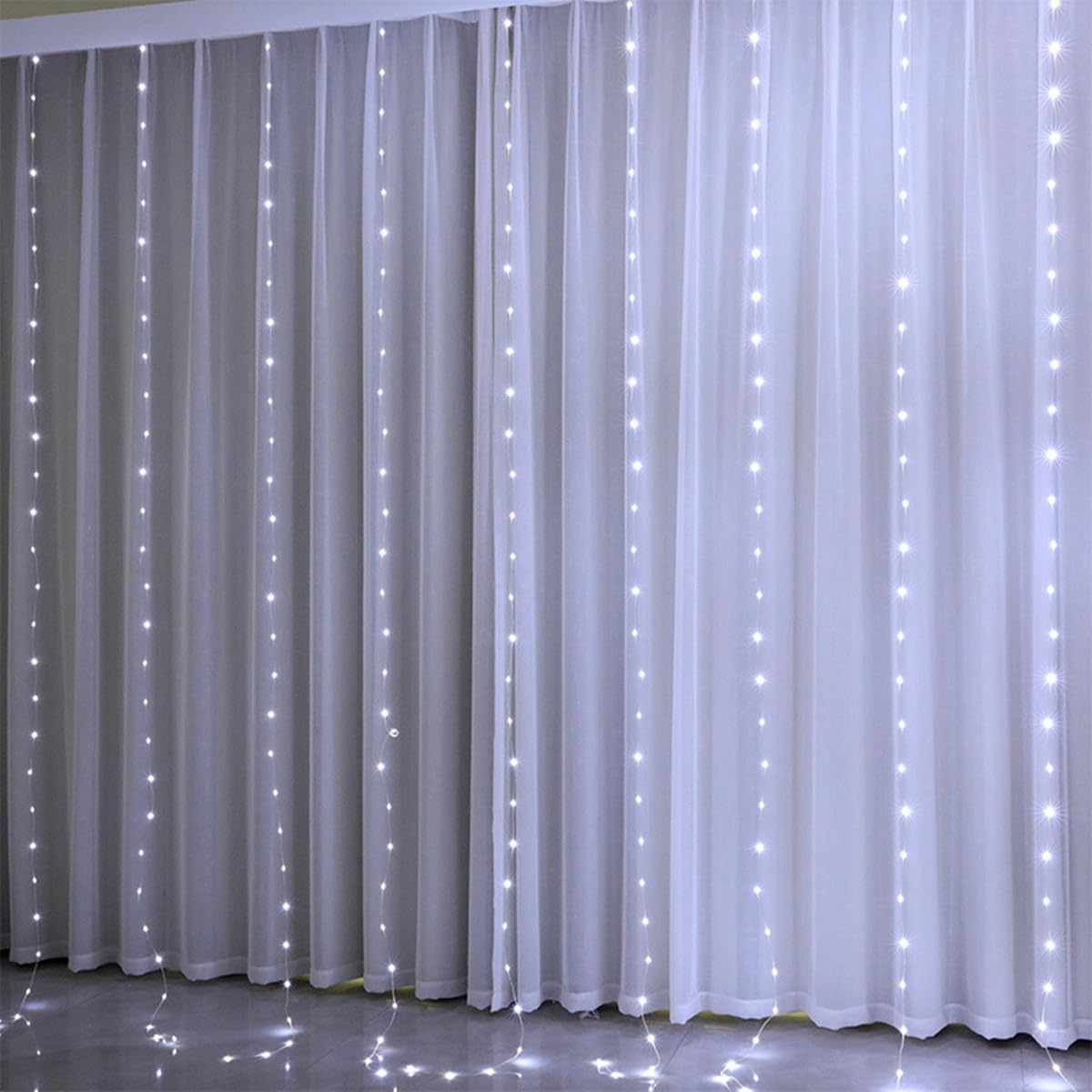 Lampes à rideaux, LED fenêtre fée chaîne lumière USB PVC ligne 8 modes cascade jardin chaîne lumière imperméable à l'eau Idéal pour chambre à coucher, fête, mariage (Blanc, 3m*3m 300LED)