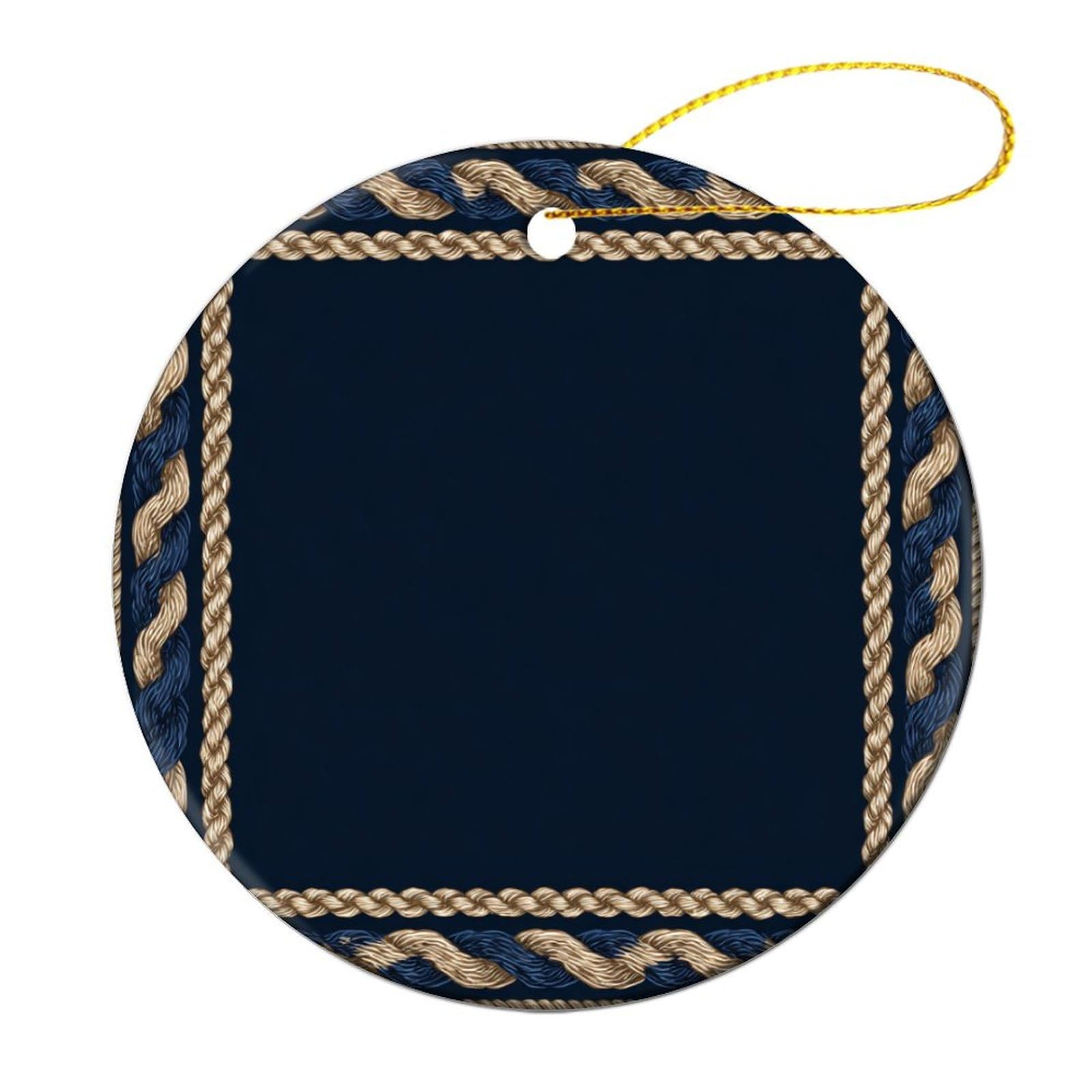 Luxury Navy Blue Beige Twisted Rope Texture Christmas Tree Hanging Ornaments,2 Pieces, 7.2CM Round Double-Sided