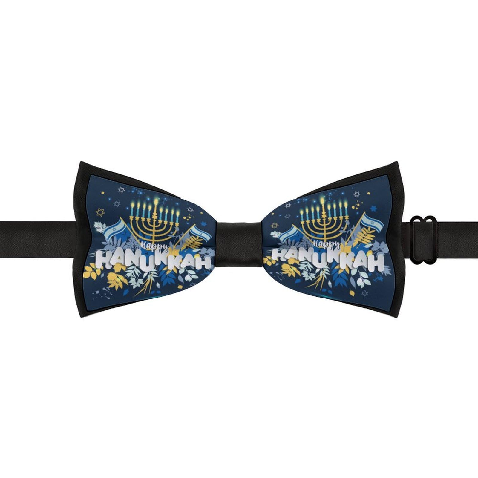 GoasNei Happy Hanukkah Jewish Chanukah Holiday Bow Tie for Men Adjustable Necktie Funny Tie Neck Ties for Weddings Party