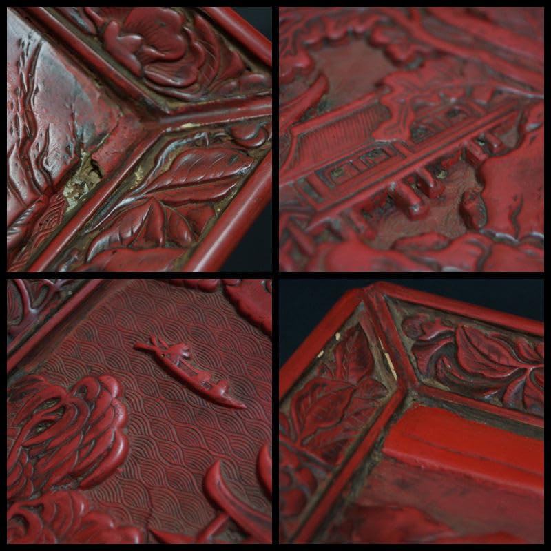 Amazon.co.jp: 寂唐物 堆朱『山水楼閣人物図』 剔紅漆器 四方盆