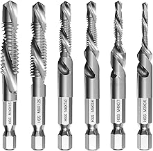 6pcs M3 M4 M5 M6 M8 M10 Combination Drill Bit Set with 6mm Hex Shank Tap Kit Machine Tap Machine Tap Anti-Rust Coating for Simultaneous Drilling and Tapping Multifunction Tools