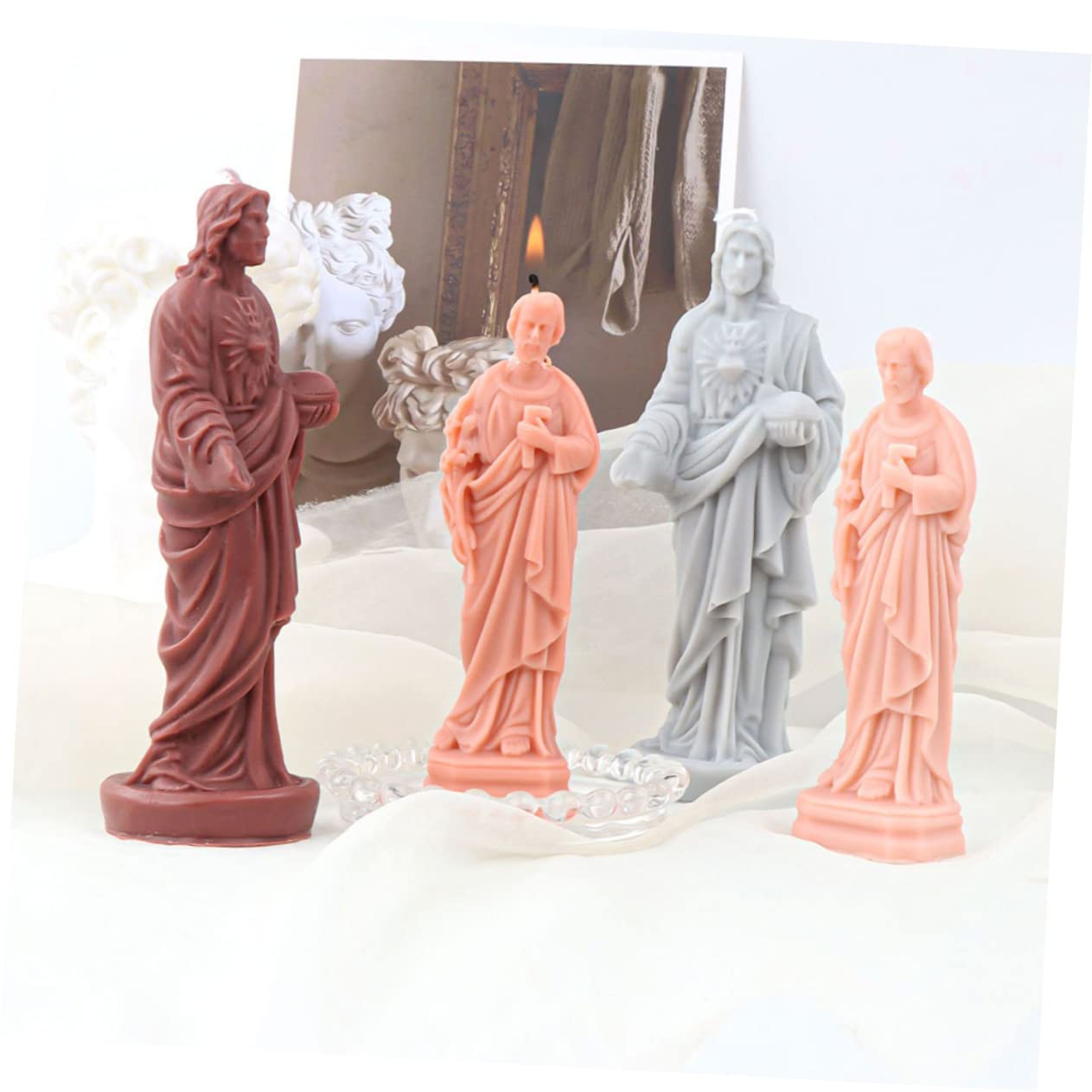 Homoyoyo 5piezas Molde De Silicona Para Velas Diseño De Escultura Religiosa De Jesús Molde Para Fabricación De Velas y Jabones Para Decoración y Manualidades