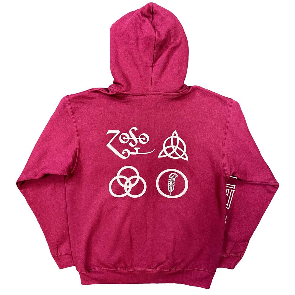 Rock Off Led Zeppelin Hoodie Symbols Band Logo Official Mens Maroon Red Zipped M