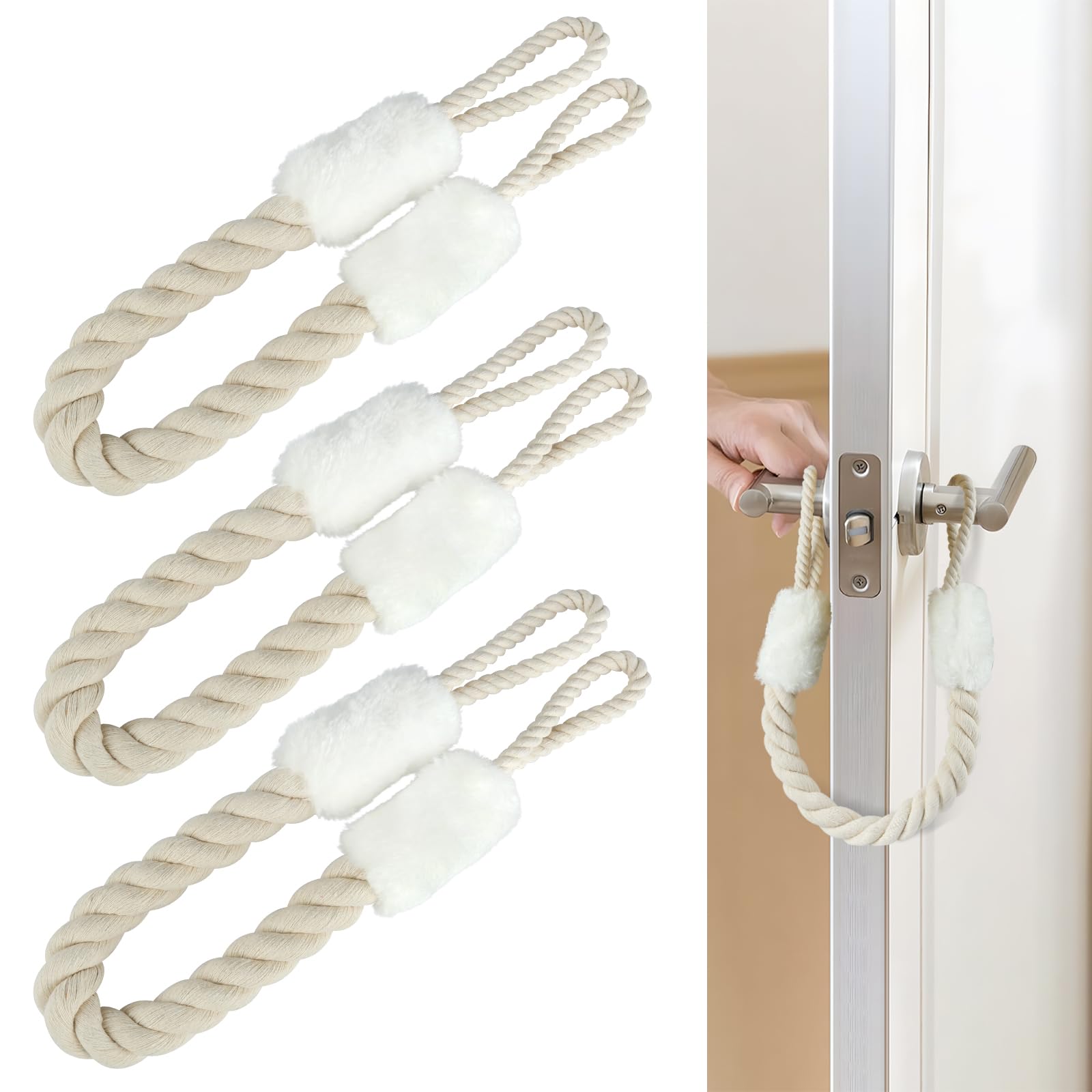 3 stopery do drzwi, bawełna, ochrona przed zaciskiem, ochrona przed zaciskiem, 60 cm, ochrona przed zaciskiem, stoper do drzwi, klamka, materiał dla zwierząt domowych i dzieci, ochrona palców (biały)