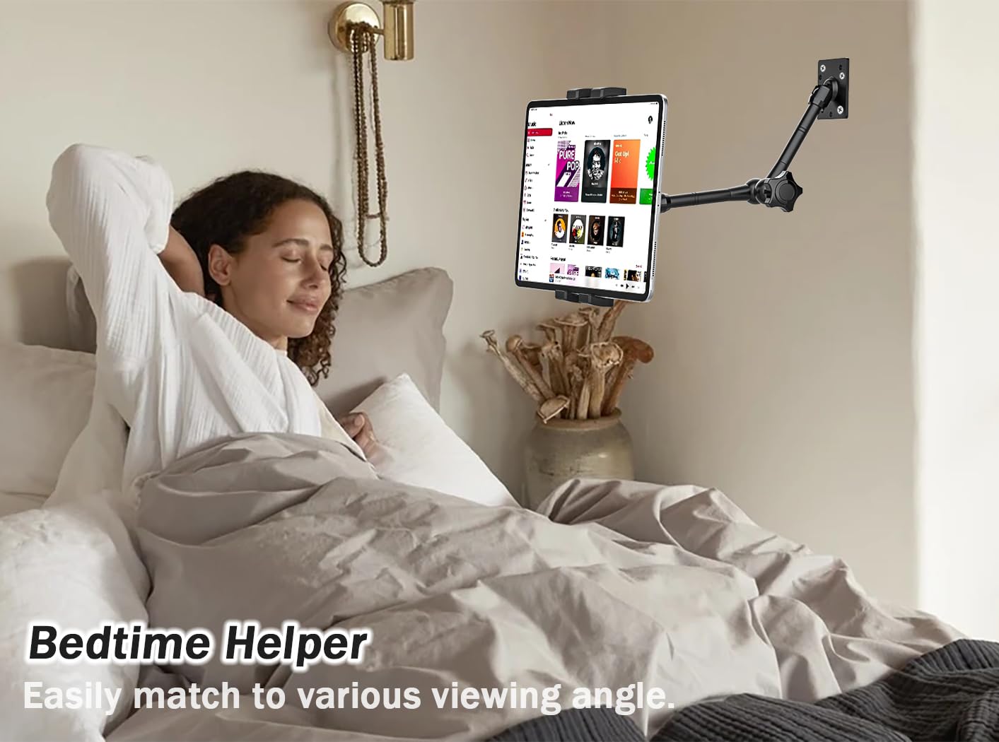 Oilcan Supporto Tablet Muro Regolabile, Porta Tablet Parete [Braccio Flessibile in Alluminio] per Camera/Cucina/Negozio, per iPad Pro Air Mini, Galaxy Tab, Lenovo, Cellulare e Tablet da 4-12,9"