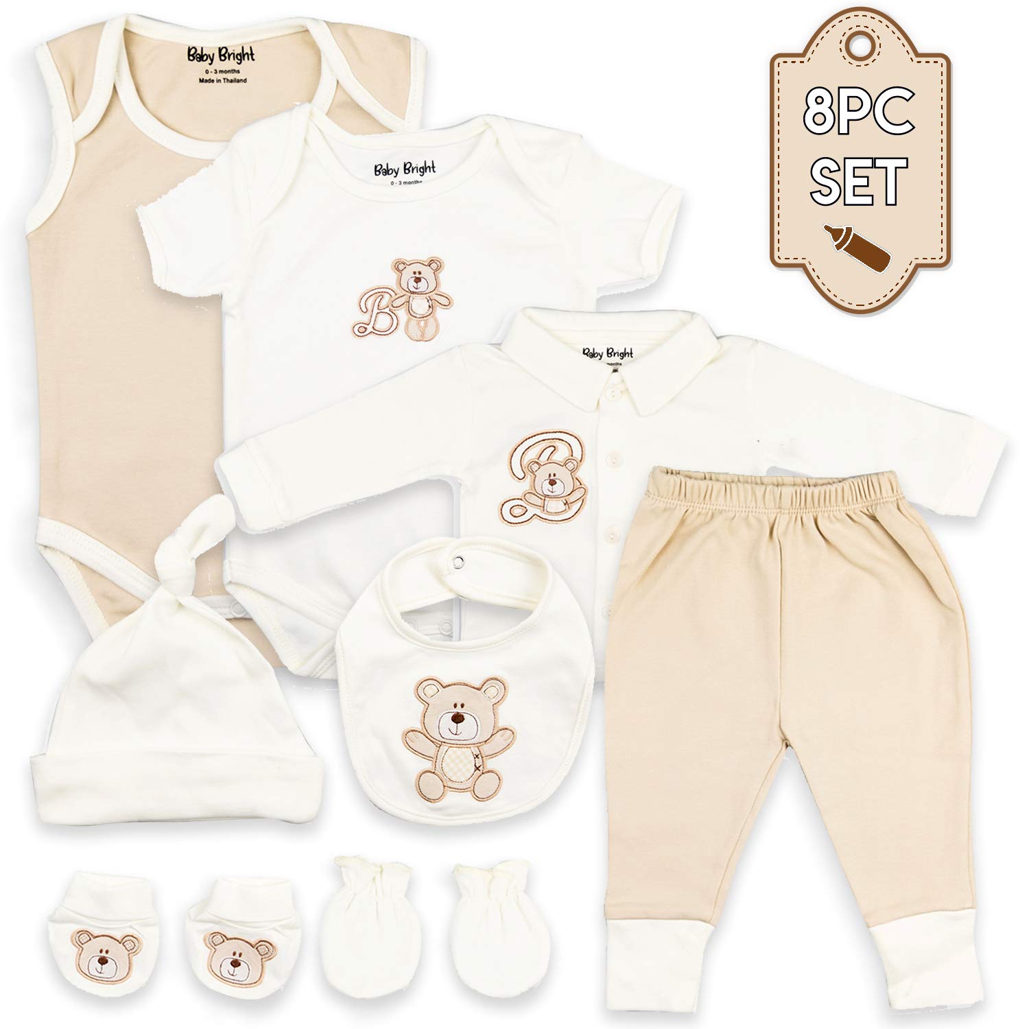 Newborn Outfit Boy - Baby Boy Outfits Essentials Layette 8 Pieces Set - Ideal New Baby Boy Gift for New Mom - Baby Boys Clothes 0-3 Months Infant Boy Outfits - Stylish and Cute Newborn Boy Outfits