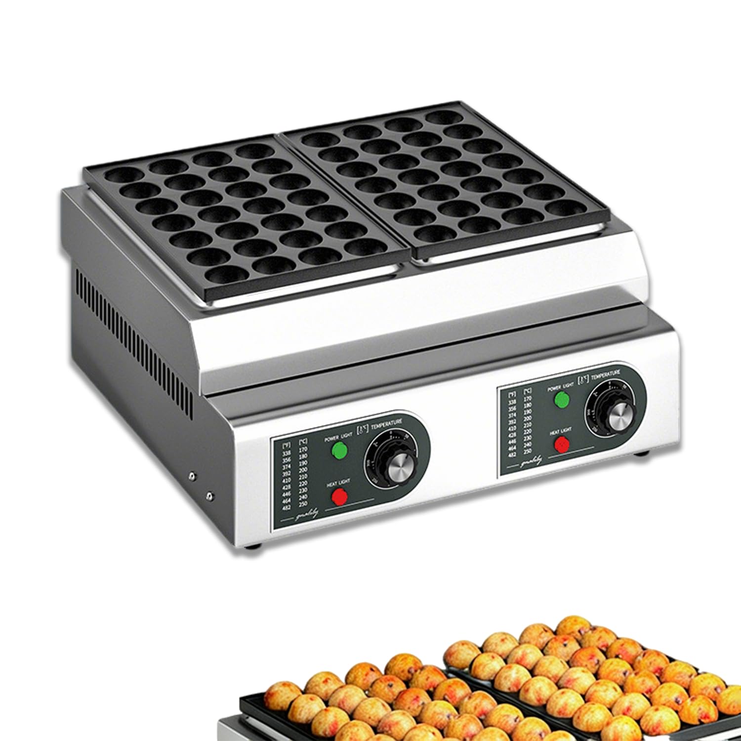 WTRYRN 56 Holes Electric Takoyaki Maker, Dual Plate Octopus Ball Grill with Non-Stick Coating, 2100W Per Plate Commercial Machine for Street Food, Restaurant