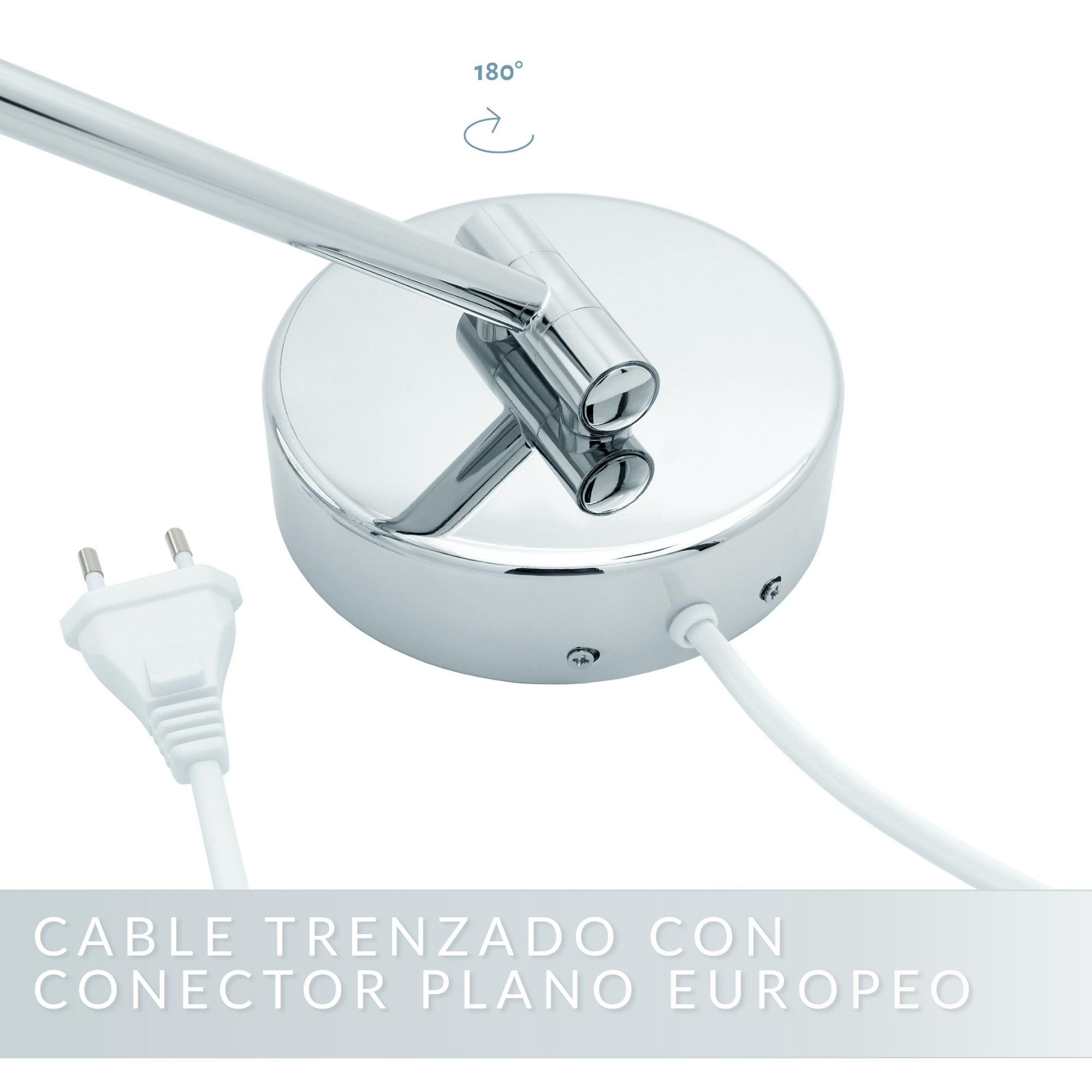 Vittoria Espejo de Aumento de Pared con LED – Espejo de Maquillaje Redondo 7X con Sensor y Atenuador – Brazo Extensible en Metal Cromado, Cable Blanco