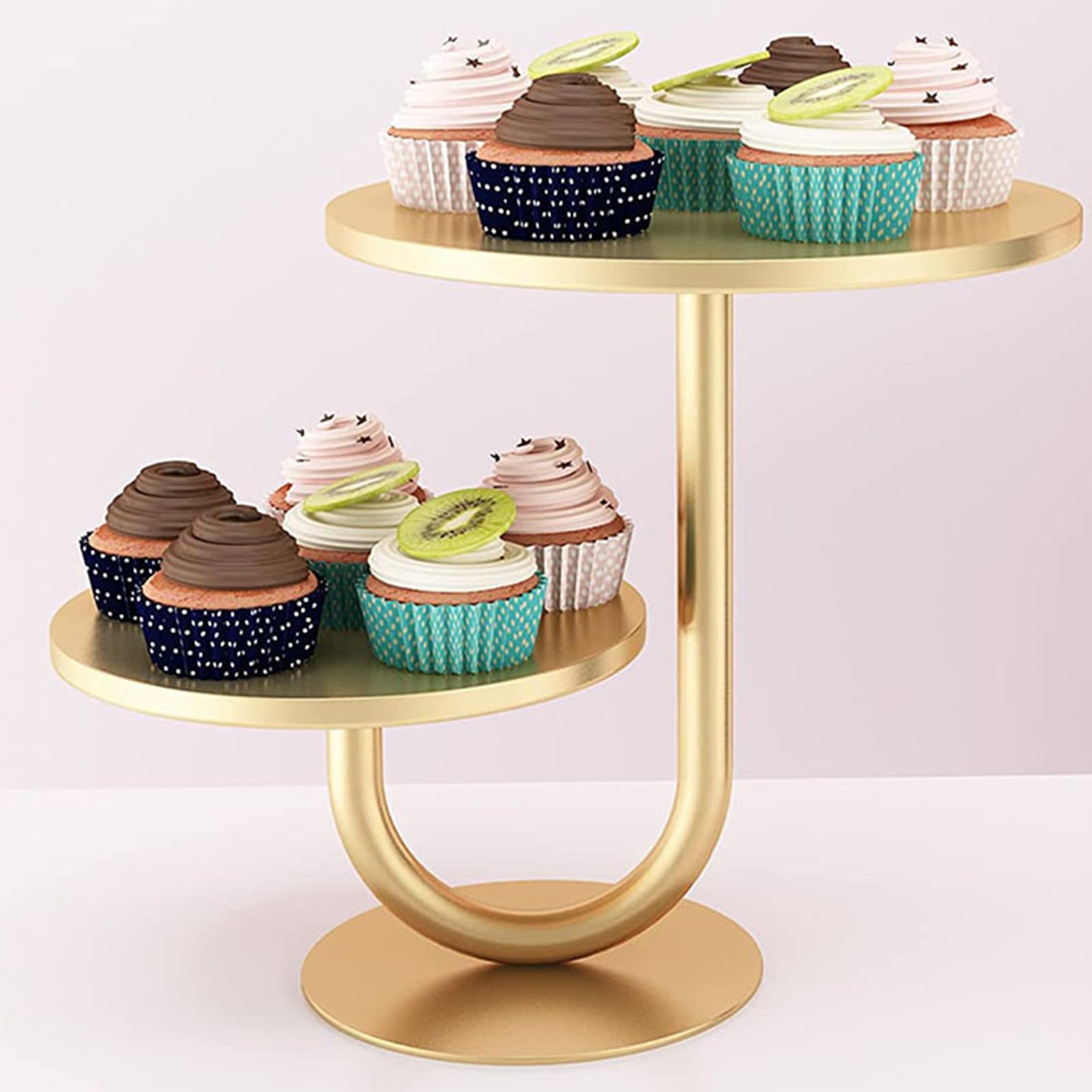 Présentoir à gâteaux à 2 Niveaux, Plateau à Dessert Rond en Fer pour Mariage, Anniversaire, à Cupcakes Multicouche, Accessoires de Cuisson à Domicile