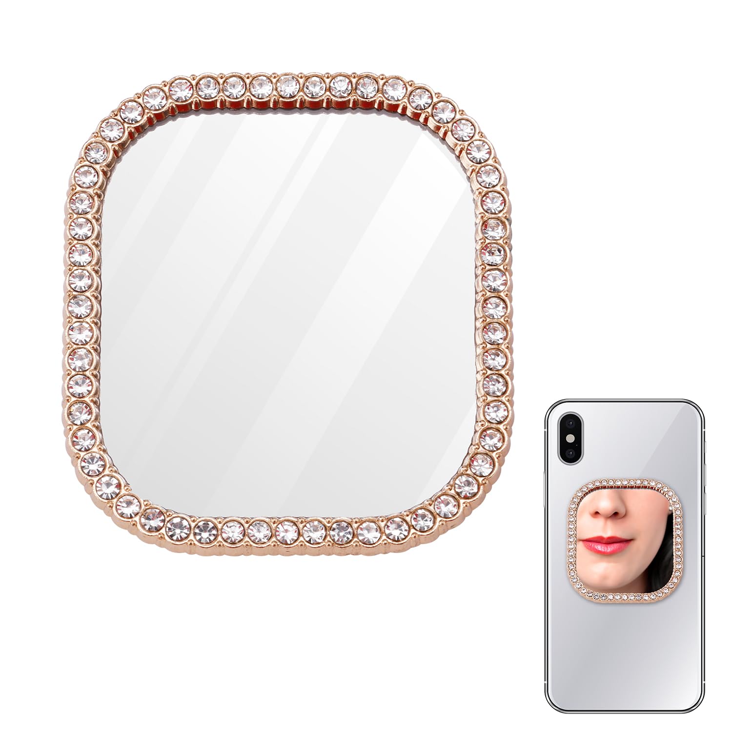 Square Phone Mirror, Phone Case Mirror with Gold Zinc Alloy Frame Cellphone Stick-On Mirror with Adhesive Tape Slim Mirror for Smartphone Phone Case Decoration