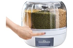 6 Grid Rotating Rice Dry Storage Dispenser with Measuring Cup for Kitchen